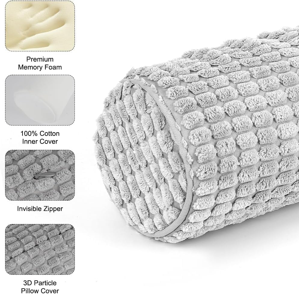 Nackenrolle mit Bezug, 11 x 45 cm, Memory-Schaum-Reisekissen, punktuell waschbares Plüsch-Nackenkissen zur Linderung von Nackenschmerzen, Nackenkissen für Zuhause, Büro, Reisen, Yoga, runder Zylinder, orthopädische Nackenkissen, Naty Shop