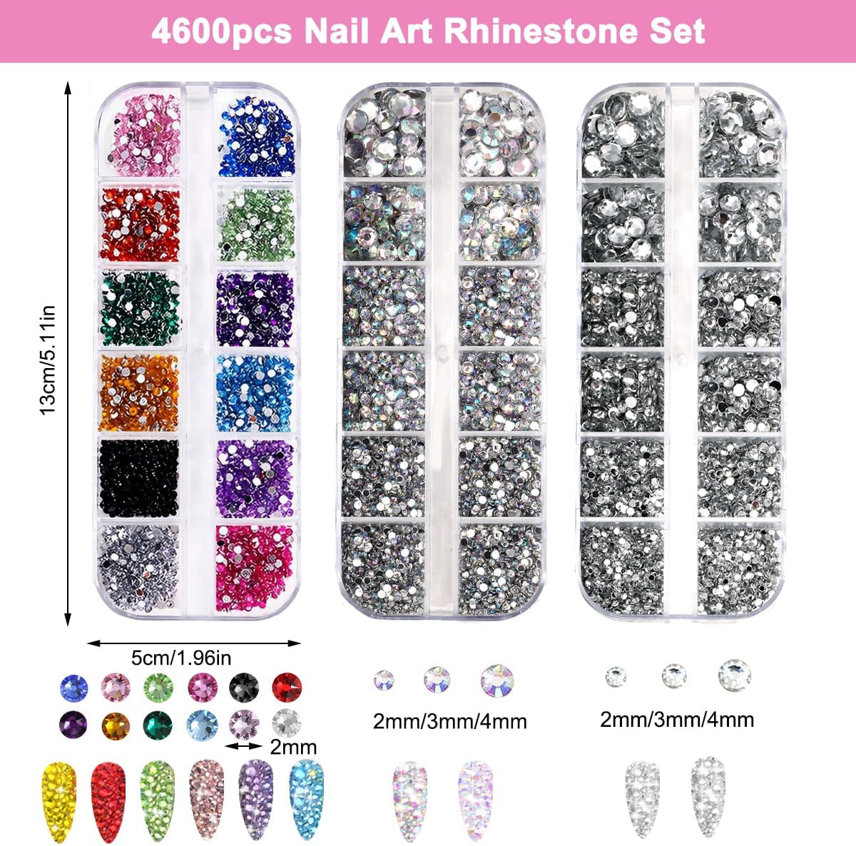 4600 Stück Strasssteine ​​​​Für Nägel, Nagel Glitzersteine ​​​​3 Verschiedene Stil Flache Nagel Gems Nägel Steine ​​​​Kleine Nagel Steinchen Mit Pinzette Und Strass Picker Dotting Pen Für Nägel/Kleidung/Handwerk
