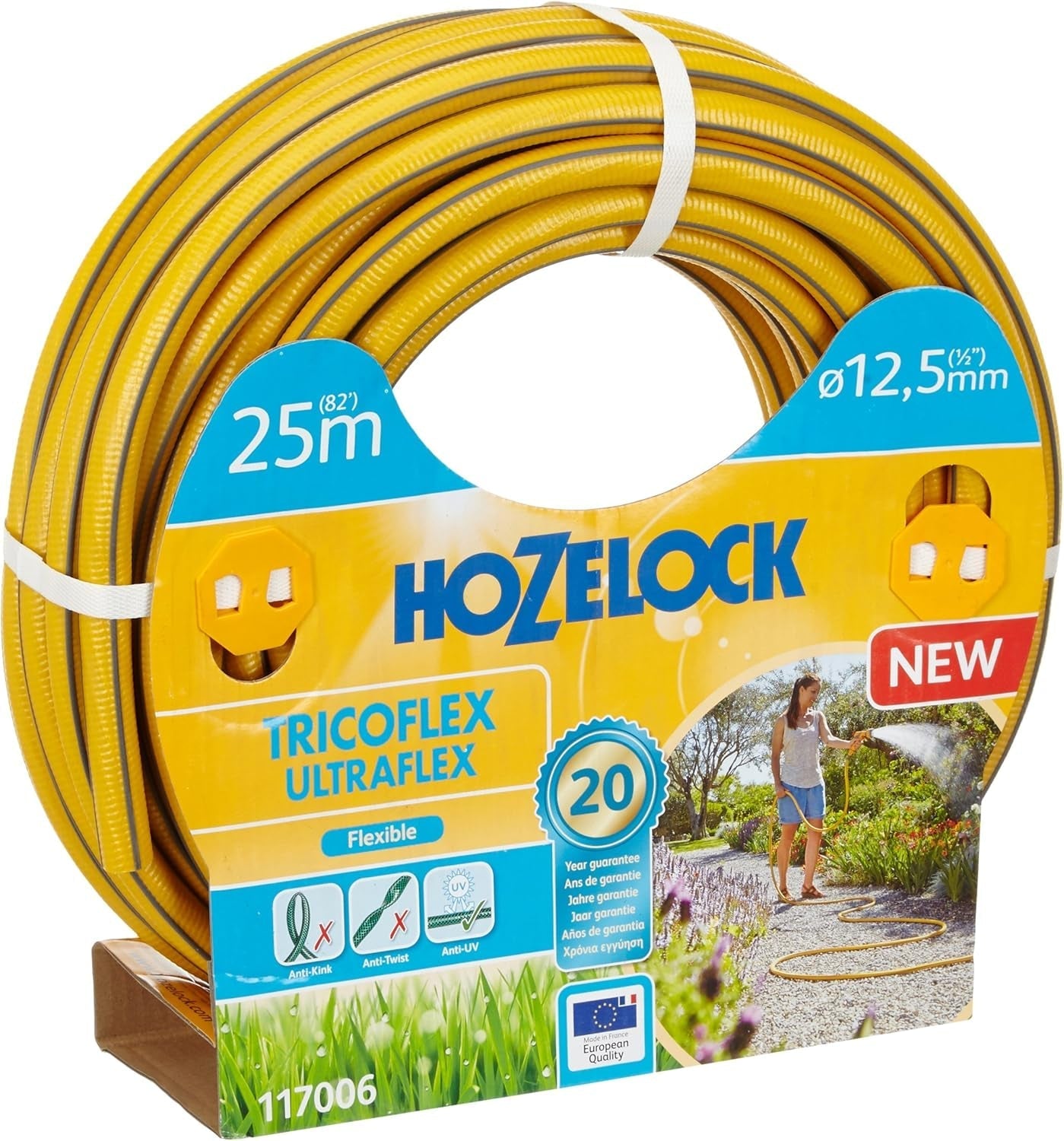 HOZELOCK - Tricoflex Ultraflex Schlauch Ø 12,5 mm (1/2") 20 M: Flexibler Gartenschlauch, wetterfest, verdreh- und biegefest, aus 40 % recyceltem PVC [117002], gelb