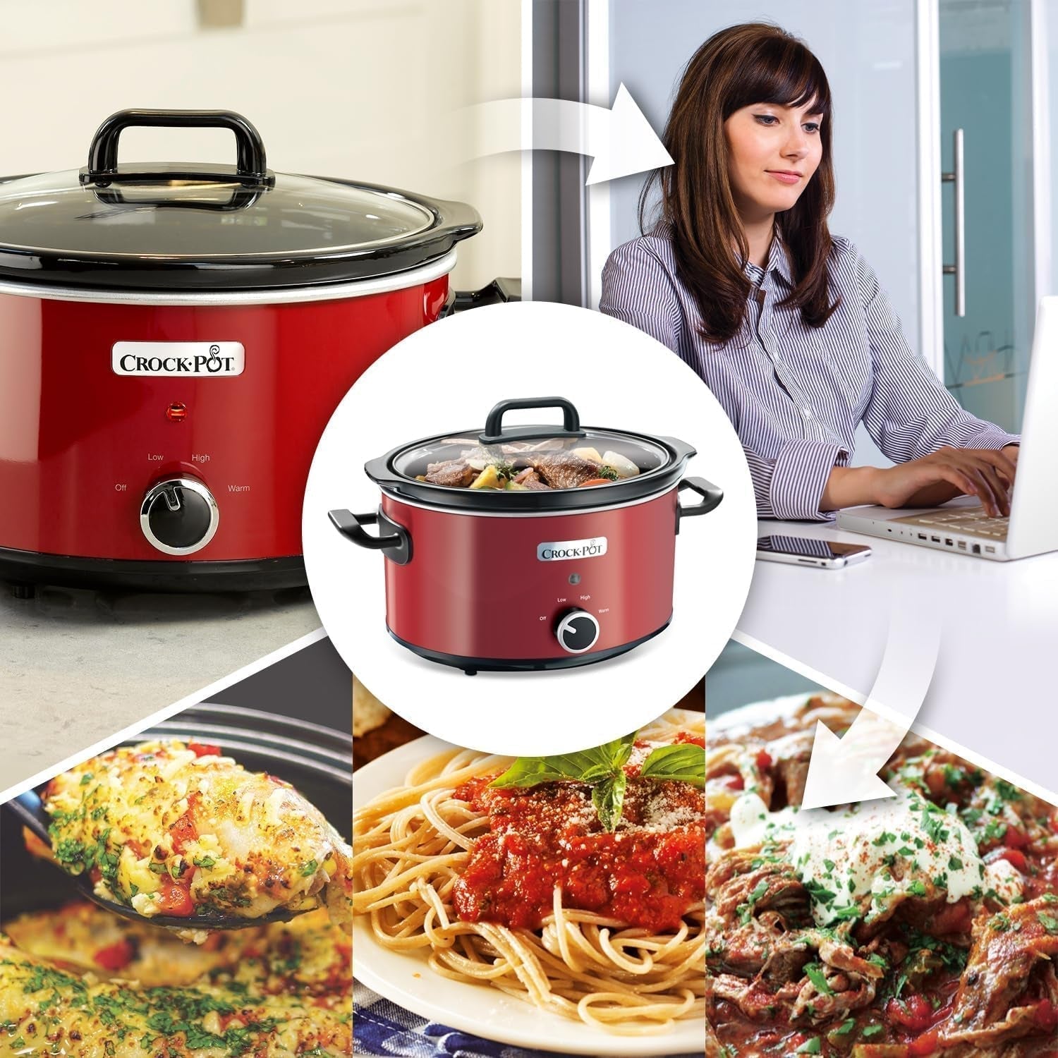 Crock-Pot Slow Cooker, 2 Temperatureinstellungen + Warmhaltefunktion, 3,5 Liter (3–4 Personen), Rot [SCV400RD] Slow Cooker Naty Shop