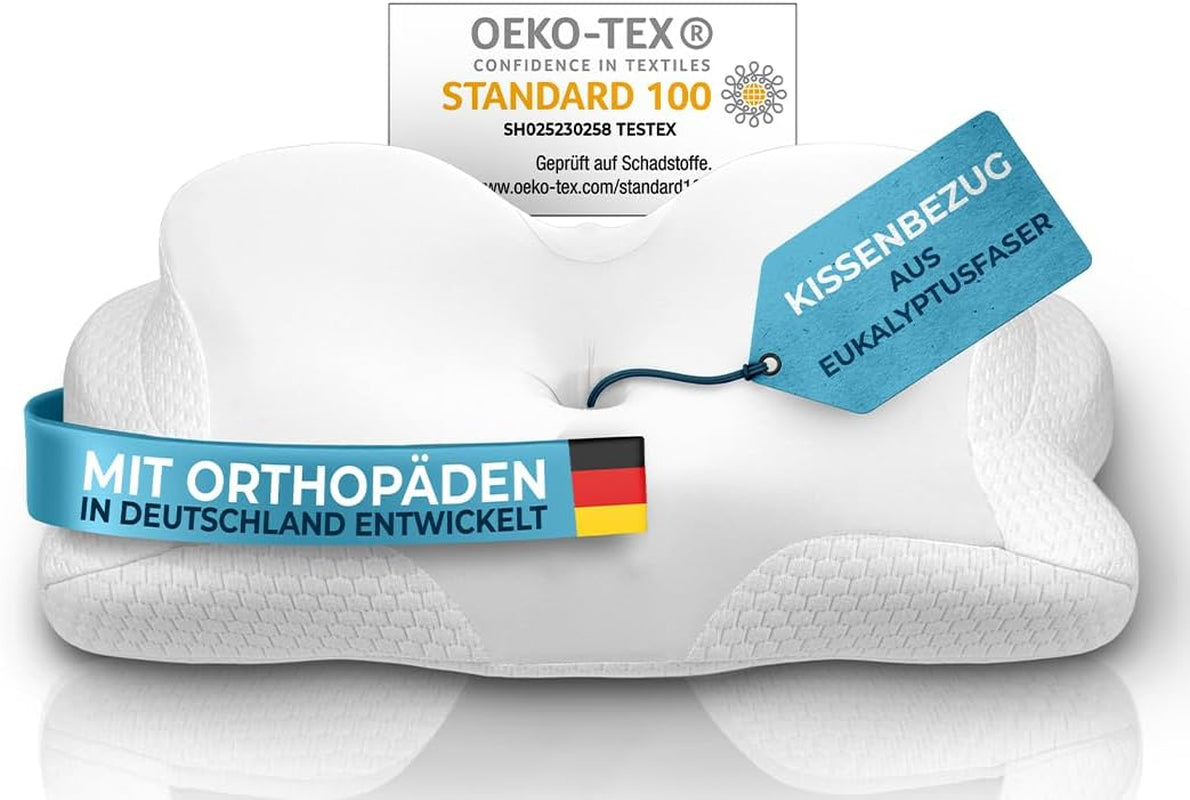 Orthopädisches Kissen [Nominiert für den Innovationspreis Ergonomie] Nackenschmerzkissen aus Memory-Schaum | Nackenstützkissen Ergonomische Nackenrolle Seitenschlafkissen Grau Zervikale orthopädische Kissen Naty Shop Weiß Kissenbezug [Version:Allrounder]