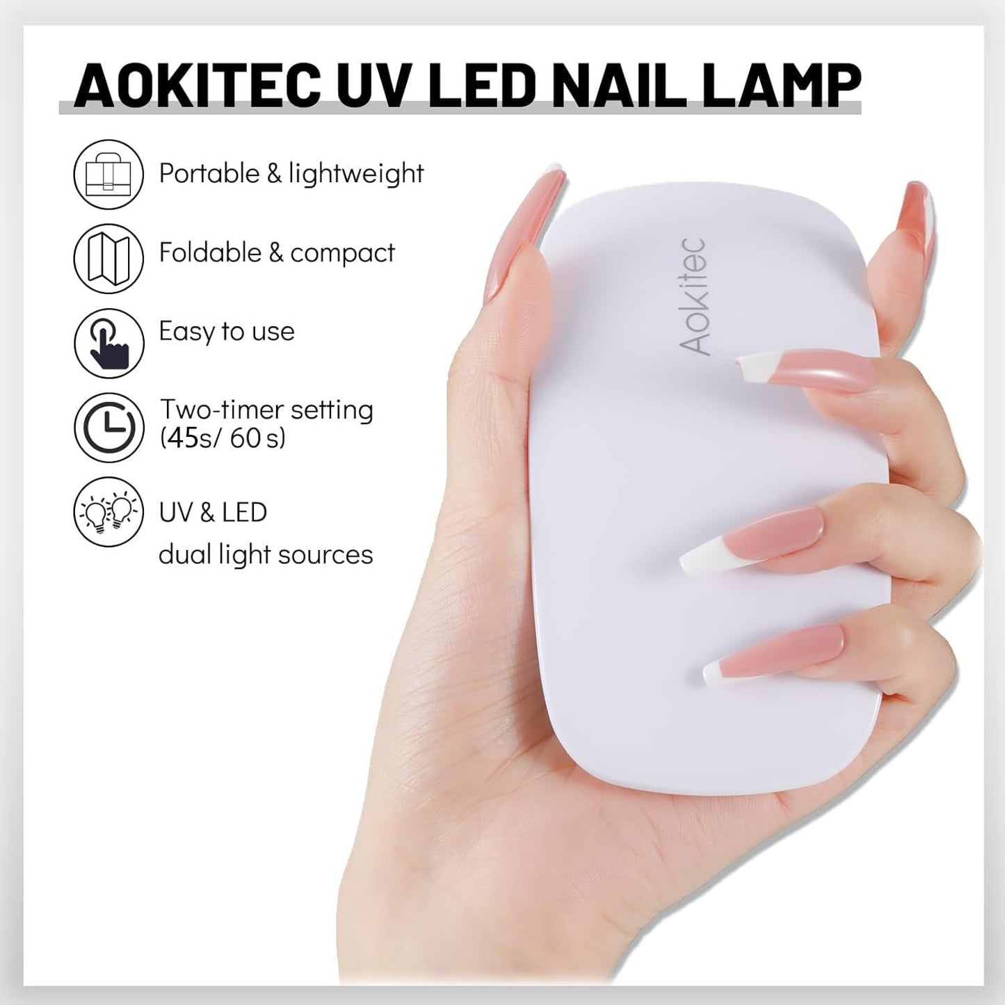 Aokitec Mini-LED-UV-Lampe, UV-Gel-Nagellampe, tragbarer Nageltrockner für alle Arten von Gel-Nagellack, Härtungsgerät in Mausform, kompakt, leicht, mit USB-Kabel (weiß)