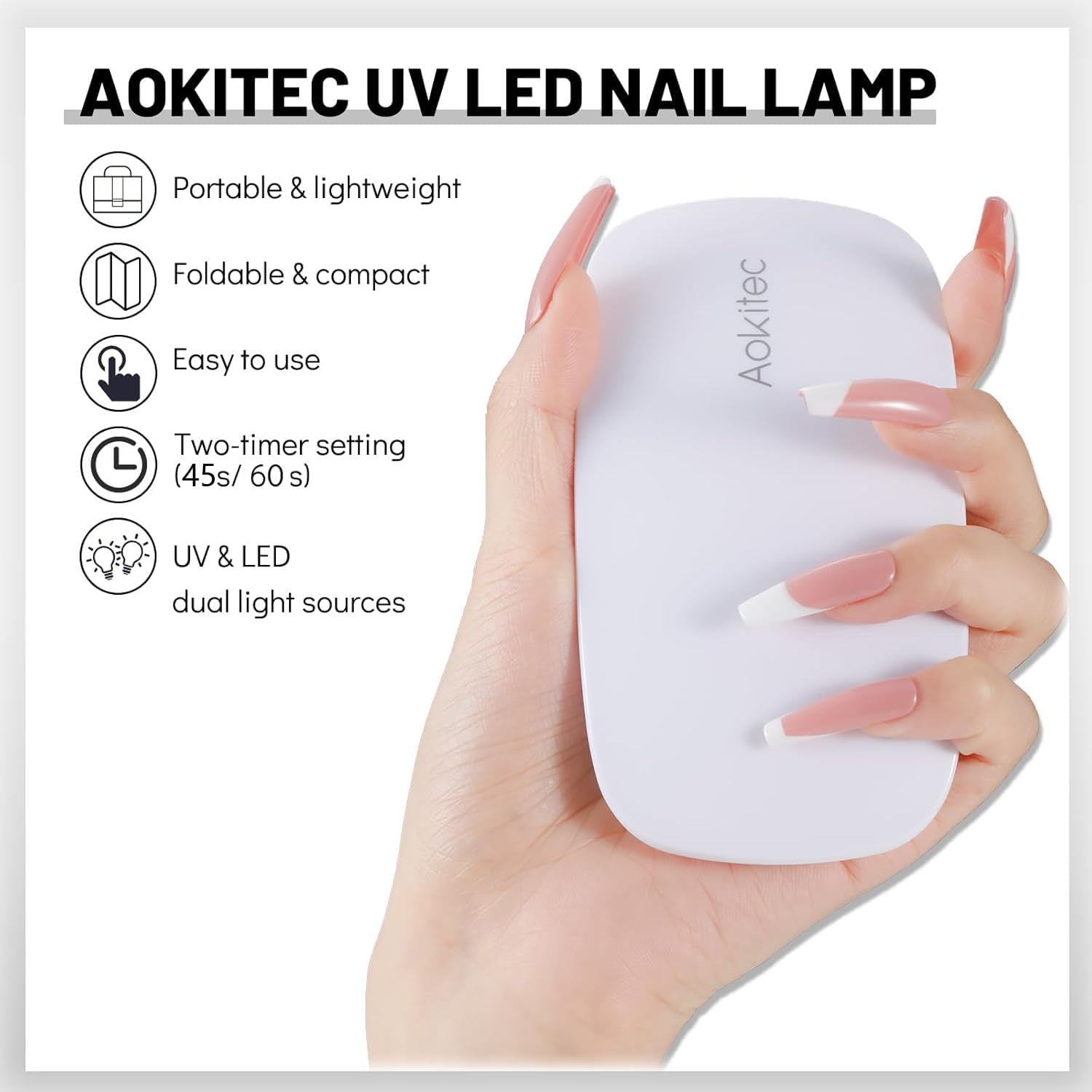 Aokitec Mini-LED-UV-Lampe, UV-Gel-Nagellampe, tragbarer Nageltrockner für alle Arten von Gel-Nagellack, Härtungsgerät in Mausform, kompakt, leicht, mit USB-Kabel (weiß)