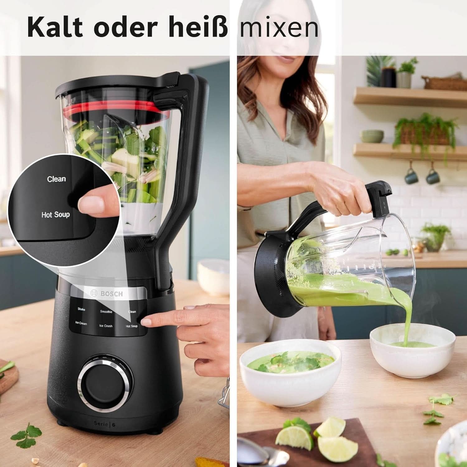 Highspeed-Standmixer Vitapower Serie 6 MMBD665B1, 45.000 U/Min, 6 Programme Inkl Heiße Suppe & Reinigung, 2 L Mixbehälter, Stopfer, Spülmaschinenfeste Teile, Made in Europe, 1800W, Schwarz Kitchen Naty Shop