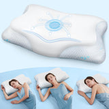 Cloudétoile Nackenkissen Memory-Schaum-Kissen – 2-in-1 ergonomisches orthopädisches Kissen Visco-Schaum-Kissen Seitenschläfer-Nackenstützkissen höhenverstellbares Memory-Schaum-Kissen Weiß 64 x 38 x 12 cm Zervikale orthopädische Kissen Naty Shop Weiß 64 x 38 x 12 cm