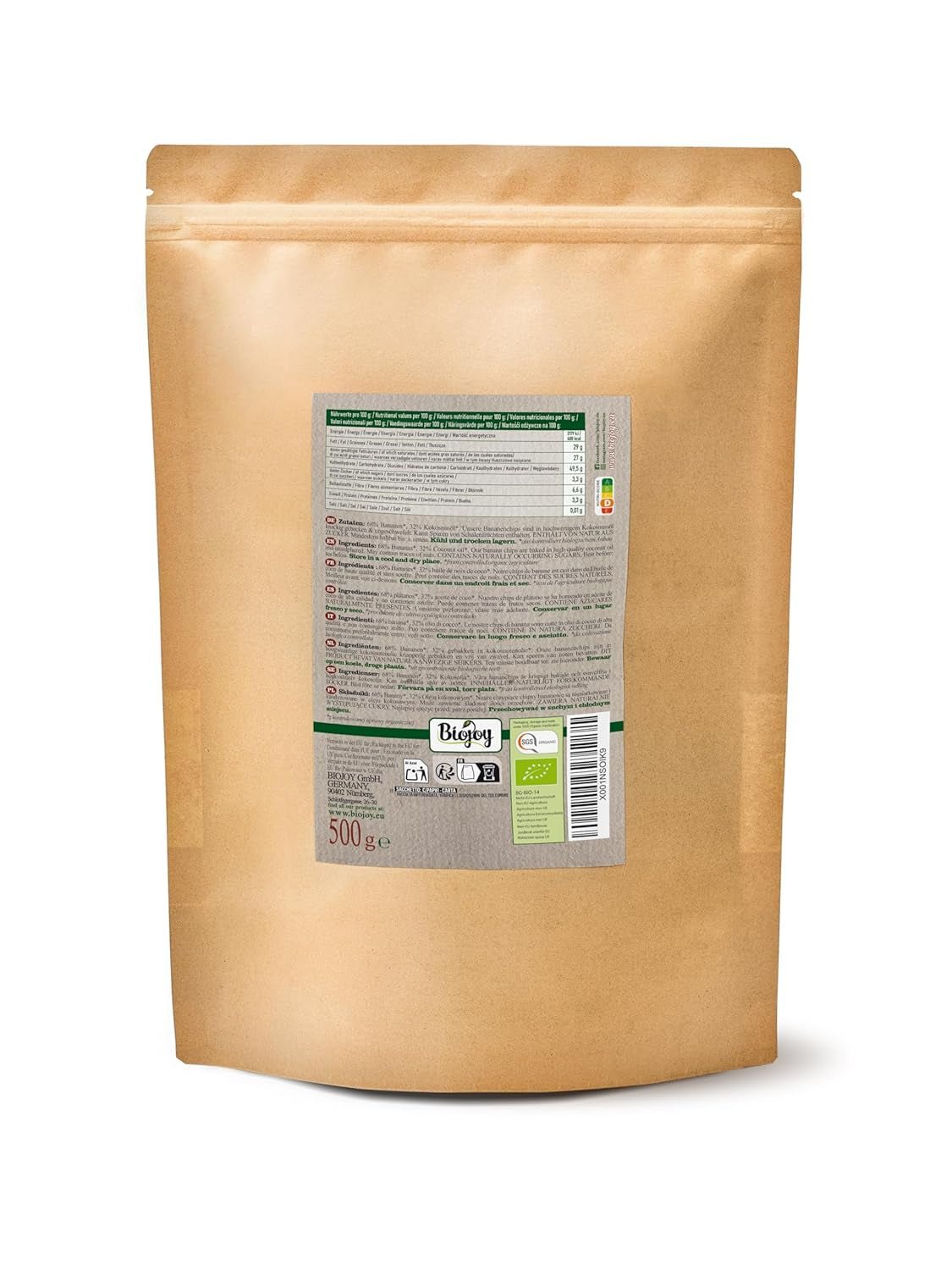 Biojoy Bio-Bananenchips (500 g), getrocknete und ungeschwefelte Naty Shop dehydrierte Produkte