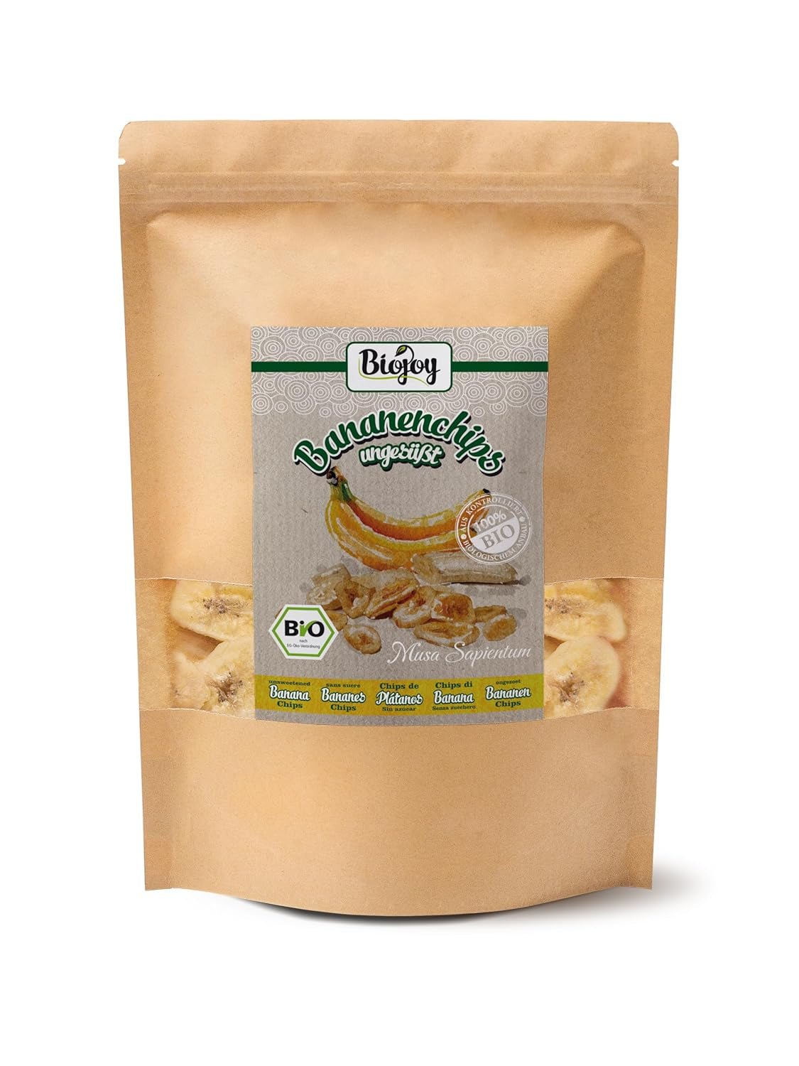 Biojoy Bio-Bananenchips (500 g), getrocknet und ungeschwefelt. Dehydrierte Produkte Naty Shop 500 g