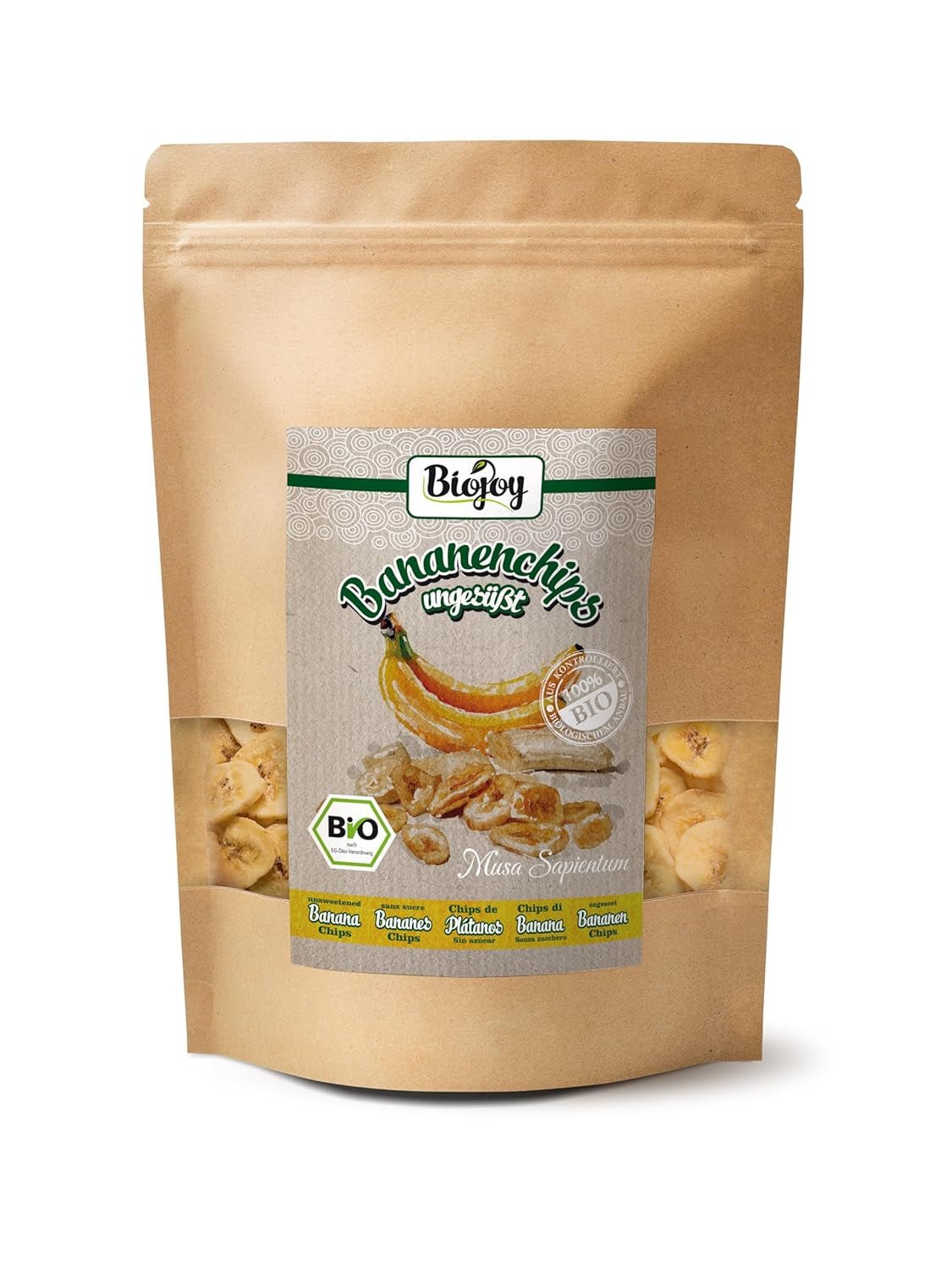 Biojoy Bio-Bananenchips (500 g), getrocknet und ungeschwefelt. Dehydrierte Produkte Naty Shop 250 g