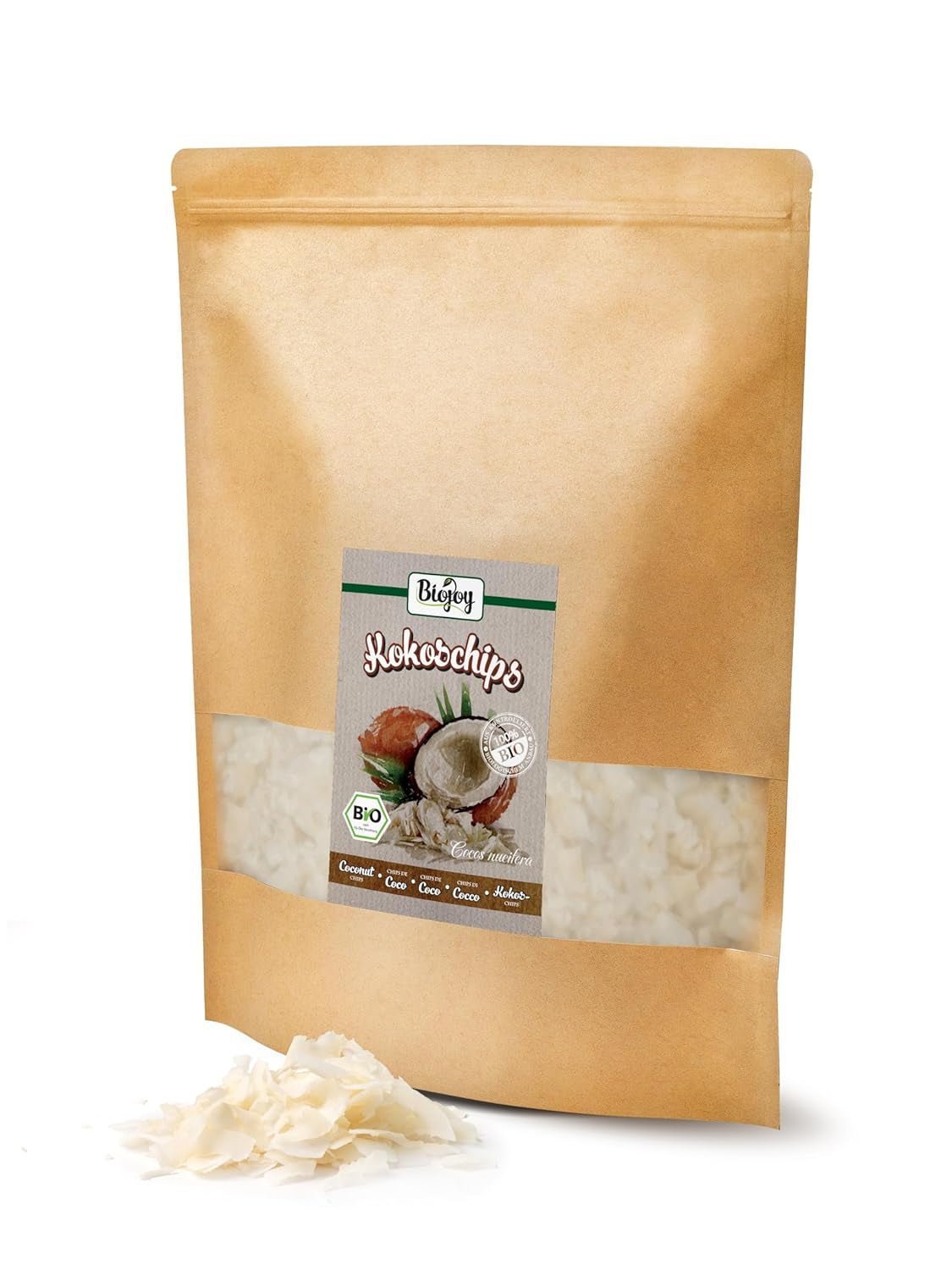 Biojoy getrocknete Bio-Kokoschips (1 kg), ungesüßt und ungefrittiert. Dehydrierte Produkte Naty Shop