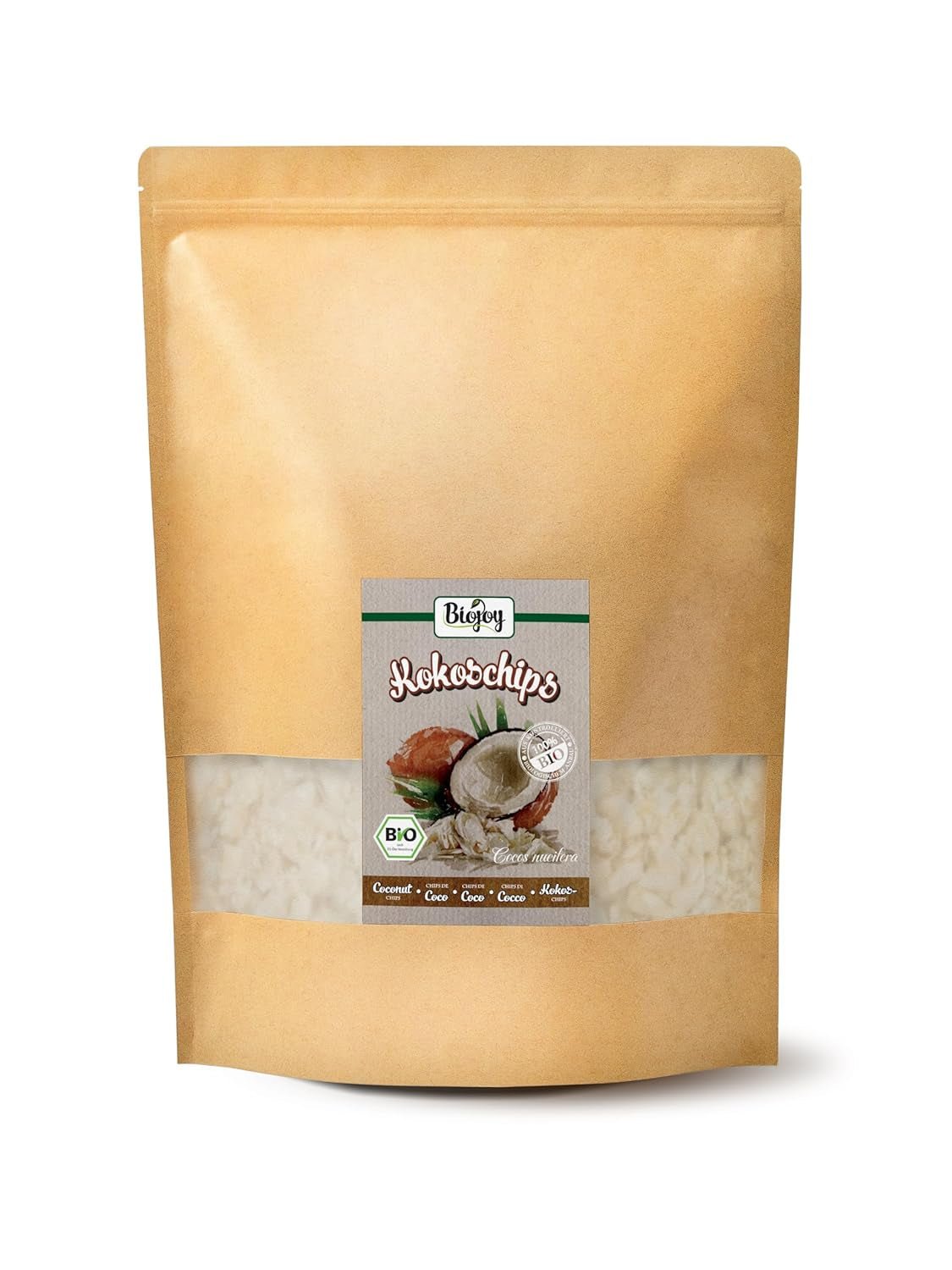 Biojoy getrocknete Bio-Kokoschips (1 kg), ungesüßt und ungefrittiert Naty Shop dehydrierte Produkte 1 kg (1 Packung)