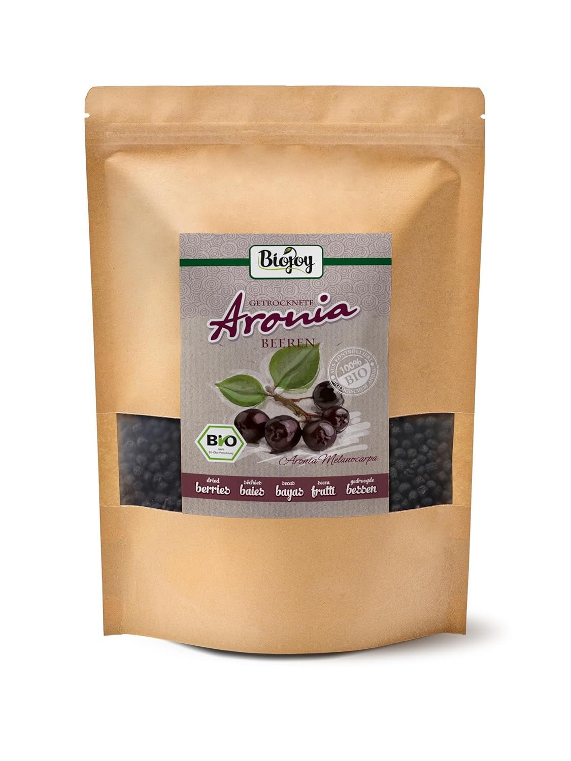 Biojoy Bio-Aroniafrüchte (1 kg), getrocknet und ganz (Aronia melanocarpa) Dehydrierte Produkte Naty Shop 1 kg (1 Packung)