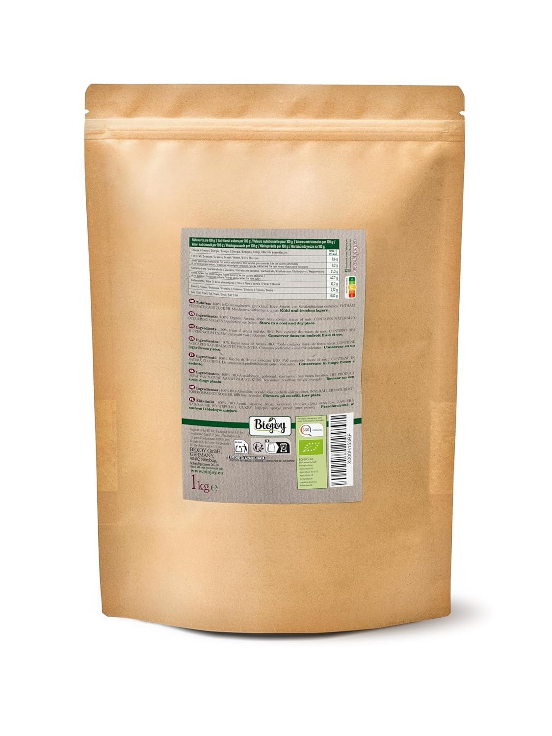 Biojoy Bio-Apfelbeerfrüchte (1 kg), getrocknet und ganz (Aronia melanocarpa) Dehydrierte Produkte Naty Shop