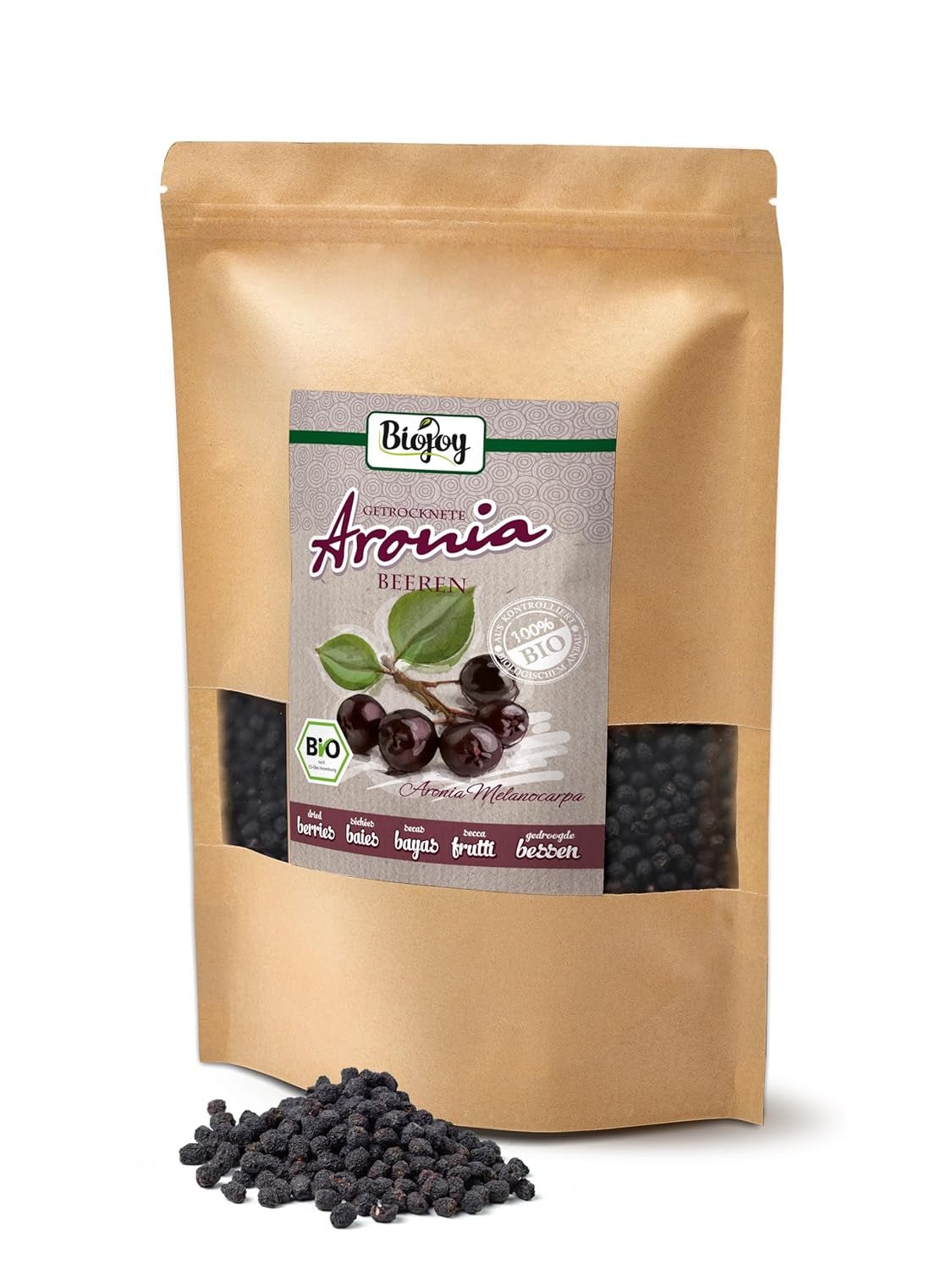 Biojoy Bio-Apfelbeerfrüchte (1 kg), getrocknet und ganz (Aronia melanocarpa) Dehydrierte Produkte Naty Shop