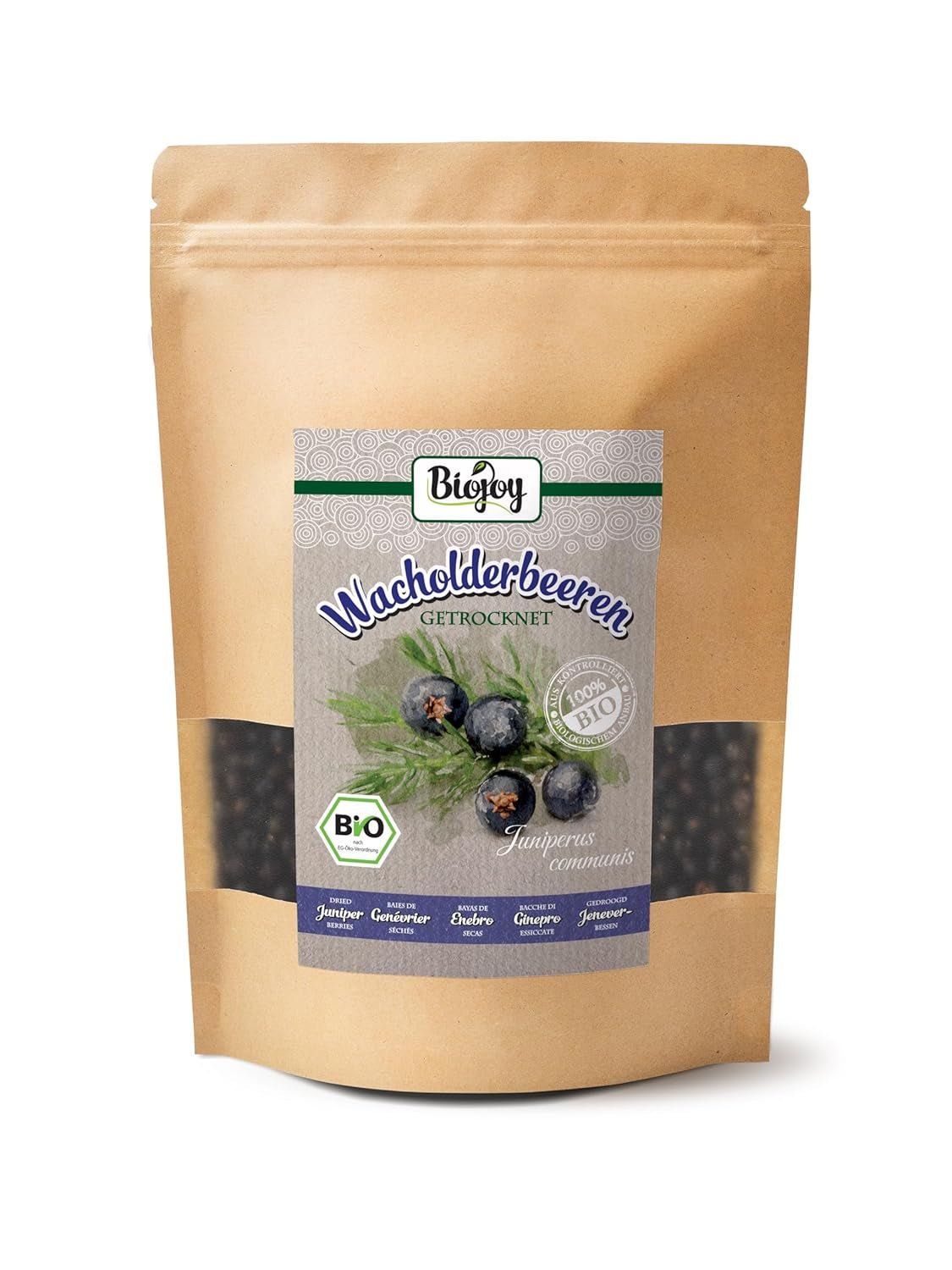 Biojoy Bio-Wacholderfrüchte (250 g), getrocknet und ganz, ohne Zusatzstoffe (Juniperus communis) Dehydrierte Produkte Naty Shop 250 G