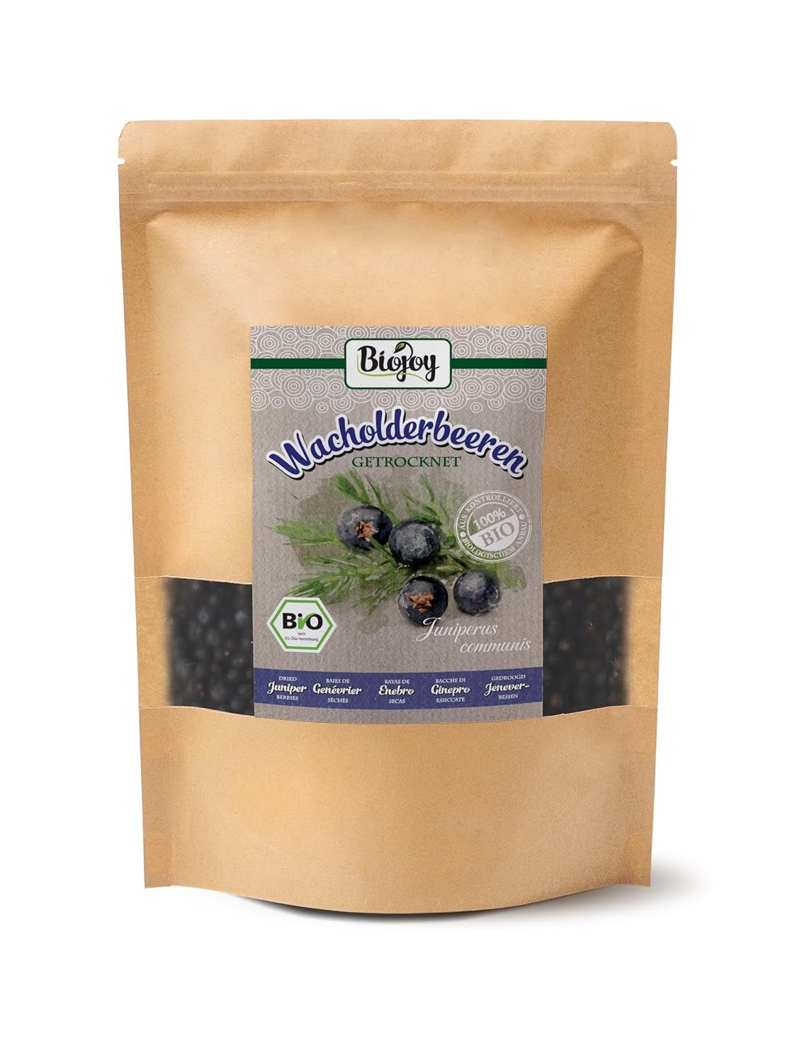 Biojoy Bio-Wacholderfrucht (250 g), getrocknet und ganz, ohne Zusatzstoffe (Juniperus communis) Dehydrierte Produkte Naty Shop 500 G (1 Packung)