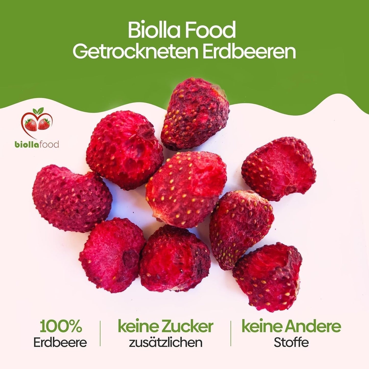 Biolla Food ganze getrocknete Erdbeeren, 0,5 kg, 100 % natürlich. Gesunde Snacks für Kinder. Ideal für Smoothies, Hafermüsli, Tee und Porridge. Lange Haltbarkeit. VEGANE, GLUTENFREI, ROHNAHRUNG Naty Shop Dehydrierte Produkte