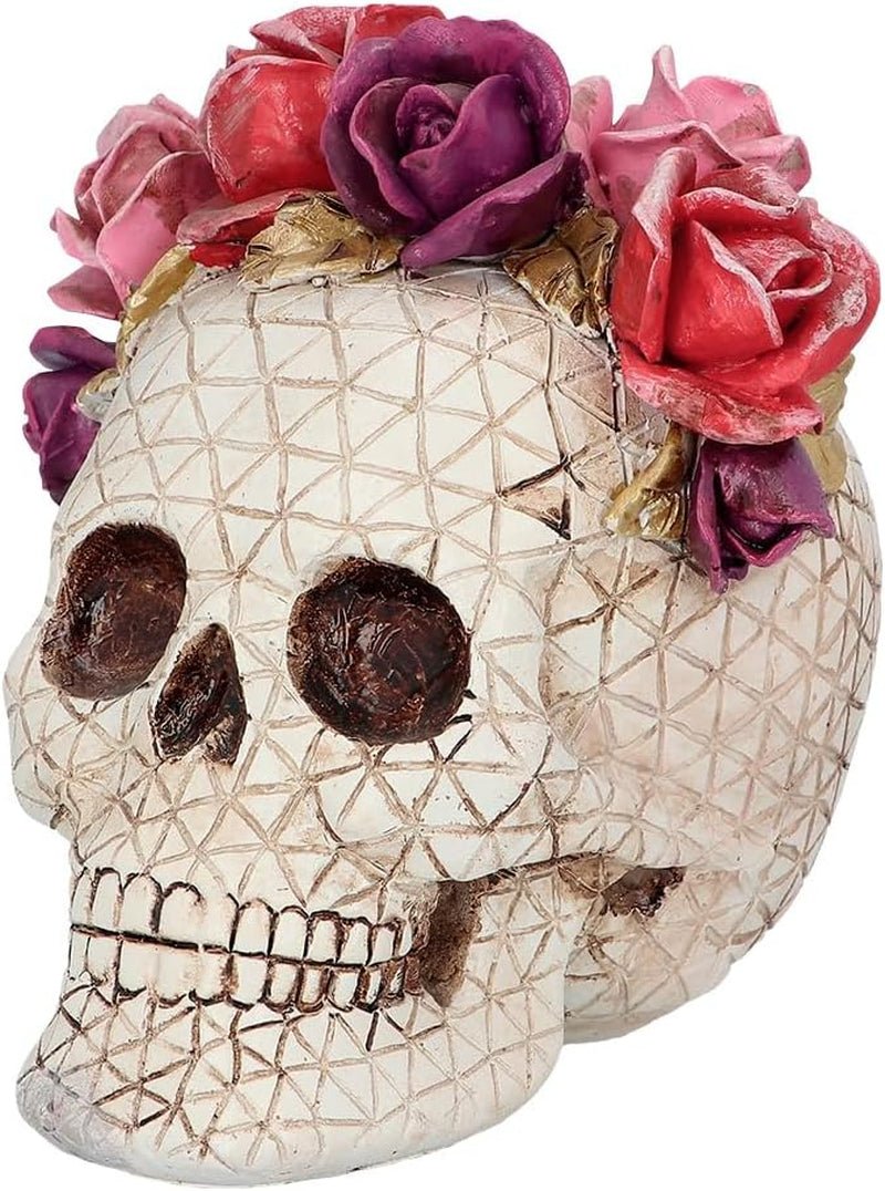 Boland 73089 – Totenkopf mit Rosen-Dekoration, Totenkopf mit Blumenkranz, Halloween- und Karnevals-Tischdekorationen, Dia de los Muertos-Statuetten und Skulpturen Naty Shop Standardtitel