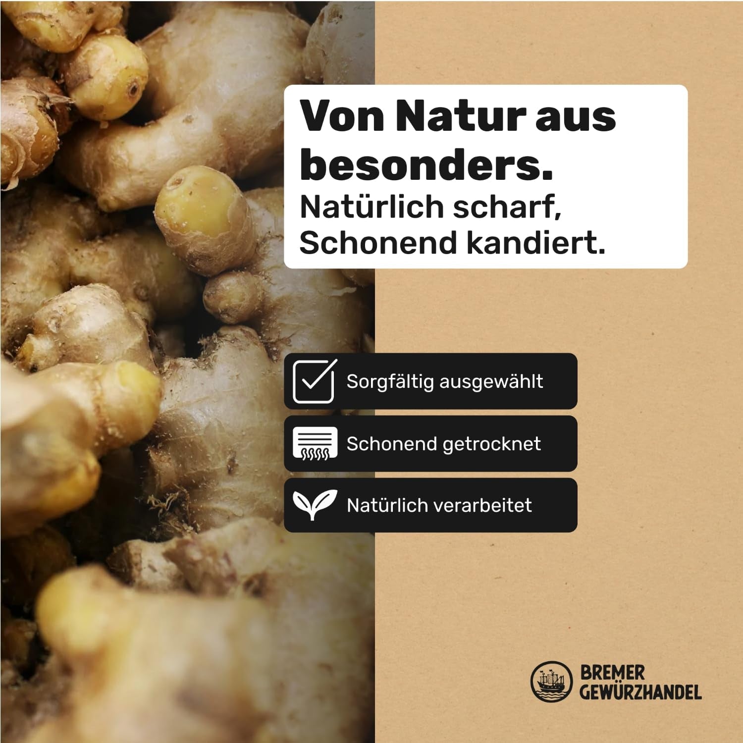 Bremer Gewürzhandel Ingwer, Trockenfruchtstücke gewürzt, aromatisch, würzig, ungeschwefelt, 1kg Dehydrierte Produkte Naty Shop