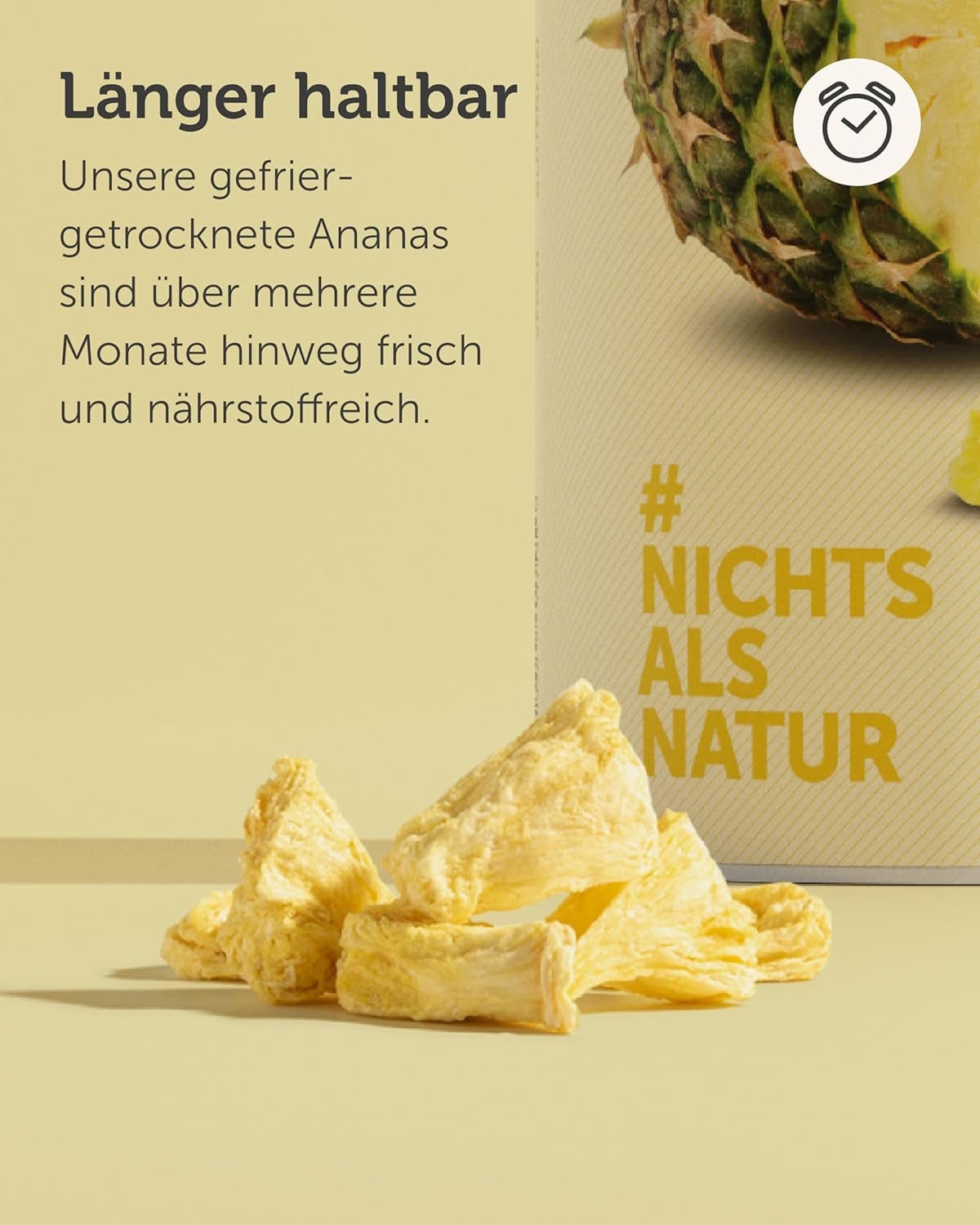 BUAH® Gefriergetrocknete Ananas | Ananaschips als Snack oder für Müsli und Desserts | Idealer Ersatz für Süßigkeiten | Vegan und ohne Zuckerzusatz | 100 % gefriergetrocknete Früchte | 200 g dehydrierte Produkte von Naty Shop