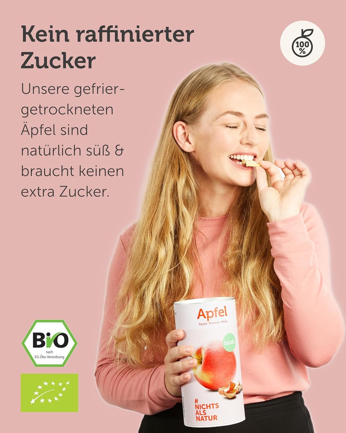 BUAH® Bio gefriergetrocknete Äpfel | Gefriergetrocknete Bio-Äpfel ohne Zuckerzusatz | 100 % gefriergetrocknete Früchte (vegan, glutenfrei, laktosefrei) | Idealer Snack (110 g). Dehydrierte Produkte von Naty Shop
