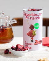 BUAH® Gefriergetrocknete Fruchtmischung | Kirschen, Erdbeeren, rote und schwarze Johannisbeeren gefriergetrocknet ohne Zuckerzusatz | 100 % Frucht | vegane, glutenfreie, laktosefreie (128g) dehydrierte Produkte von Naty Shop