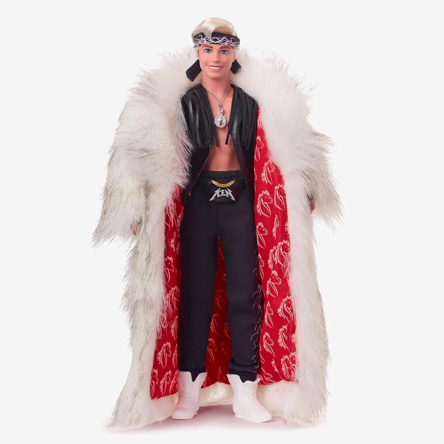Barbie, der Film, Sammlerstück Ken-Puppe mit Kunstfellmantel und schwarzer Fransenweste mit Bandana, HRF31 Naty Shop Dolls