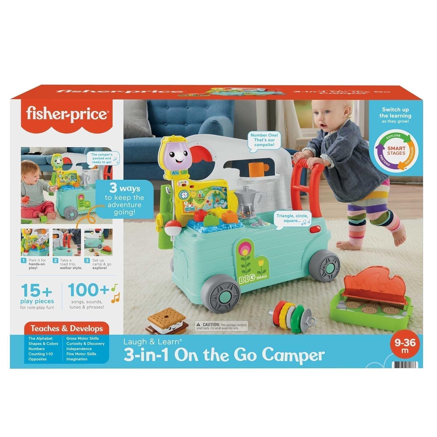 Fisher-Price – Laugh and Learn Camper 3-in-1-Baby-Schiebespielzeug und Musik-Aktivitätscenter Babyspielzeug 9–36 Monate HCK51 Babyspielzeug Naty Shop