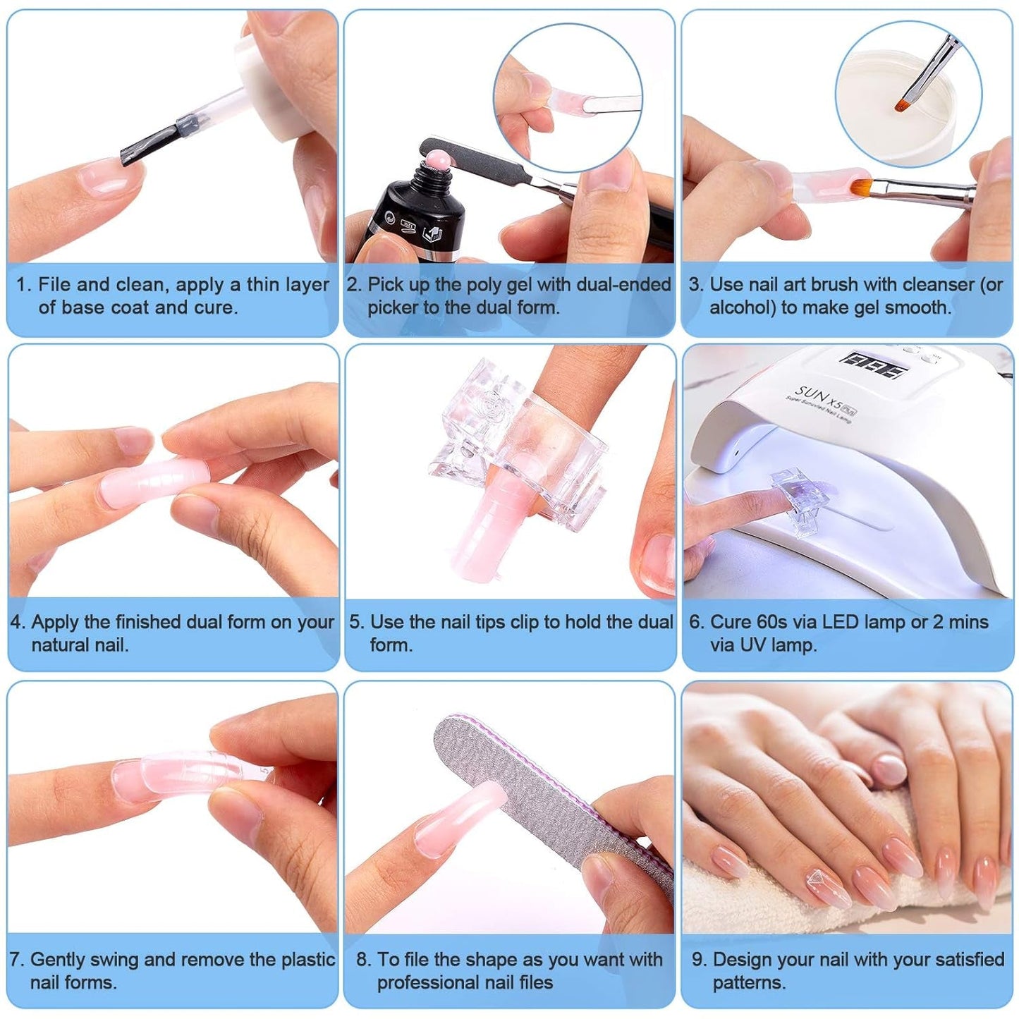 120-teiliges Nagelform-Set, Nagelverlängerungen, Gel-Nagelformen, Nagelform-Set mit Doppelkopfbürste und Nagelfeile mit Clips, für Gelnägel