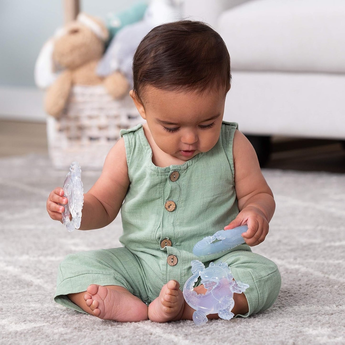 Infantino 316564-01 Infantino Transparente Beißringe – weicher Beißring, aus ungiftigem Material, für sensorische Entwicklung und Unterstützung beim Zahnen, mehrfarbig
