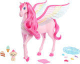 Barbie Pegasus Magic Hide and Seek – Interaktives Spielzeug mit Lichtern und Geräuschen, 10 Zubehörteilen, Regenbogenflügeln, für Kinder ab 3 Jahren, HLC41