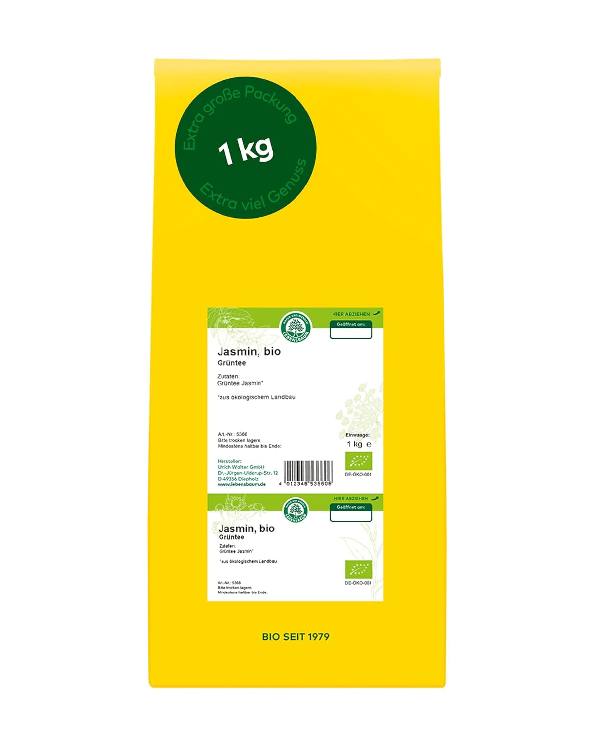 Lebensbaum Darjeeling Ganzblatt-Grüntee, Bio-Tee, Grüner Tee mit frischem Blumengeschmack, hellgrüne Farbe, 1000 g