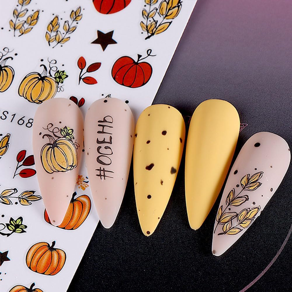 3D Herbst Nagelaufkleber Kürbisblätter Nagelaufkleber Geometrische Linie Blumen Nagelaufkleber Thanksgiving Day Design Nagelaufkleber Herbst Kürbis Nagelaufkleber Nagelzubehör Nagelkunst