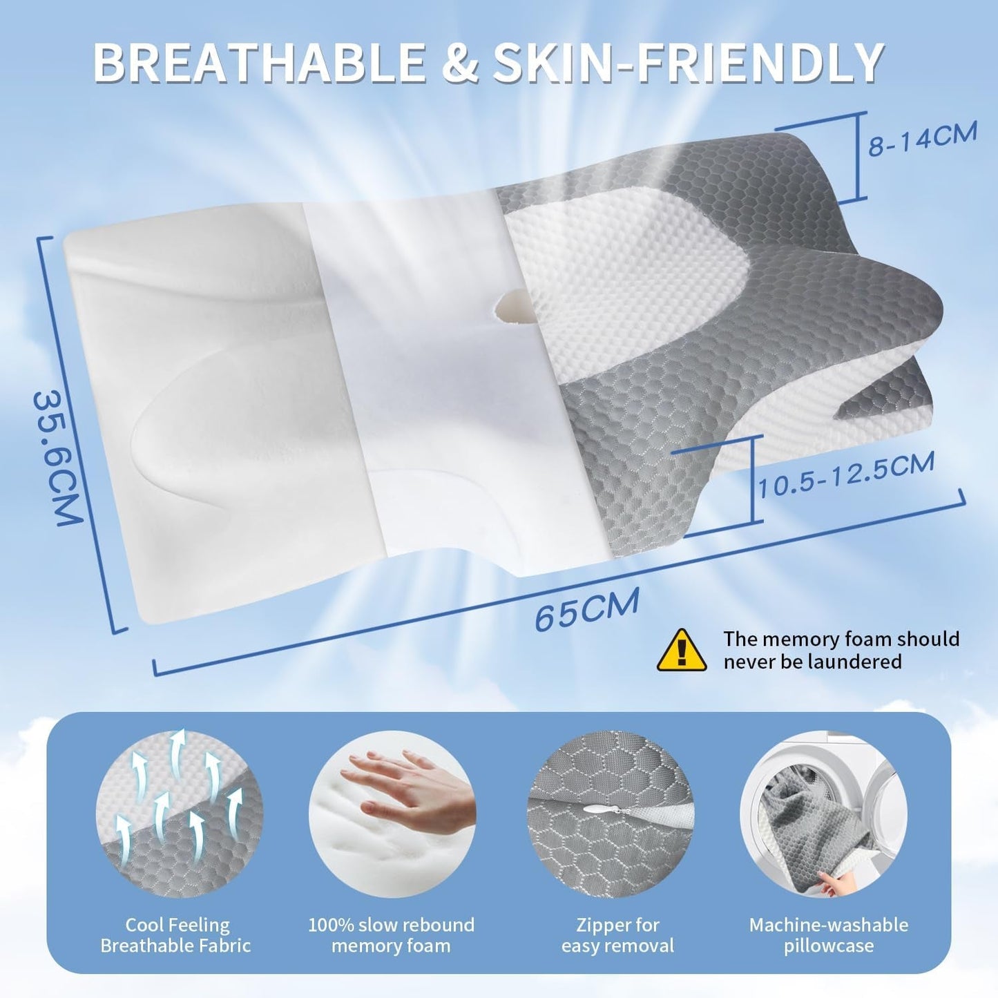 IDEA Pillow Memory Foam-Kissen, ergonomisches Kissen, orthopädisches Kissen für Nackenschmerzen, Schlafkissen für seitliche Rücken- und Bauchschmerzen, Nackenkissen, Anti-Schnarch-Kissen für Erwachsene, orthopädische Halskissen, Naty Shop