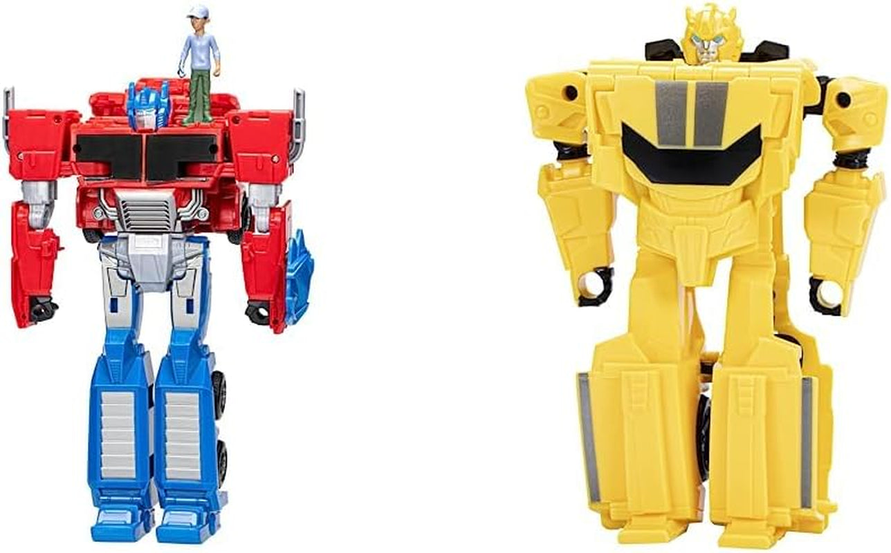 Transformers Earthspark Spin Changer Optimus Prime Figur (20 cm) mit Robby Malto Figur (5 cm), ab 6 Actionfiguren Naty Shop Bumblebee Figurenpaket, 10 cm Optimus Prime