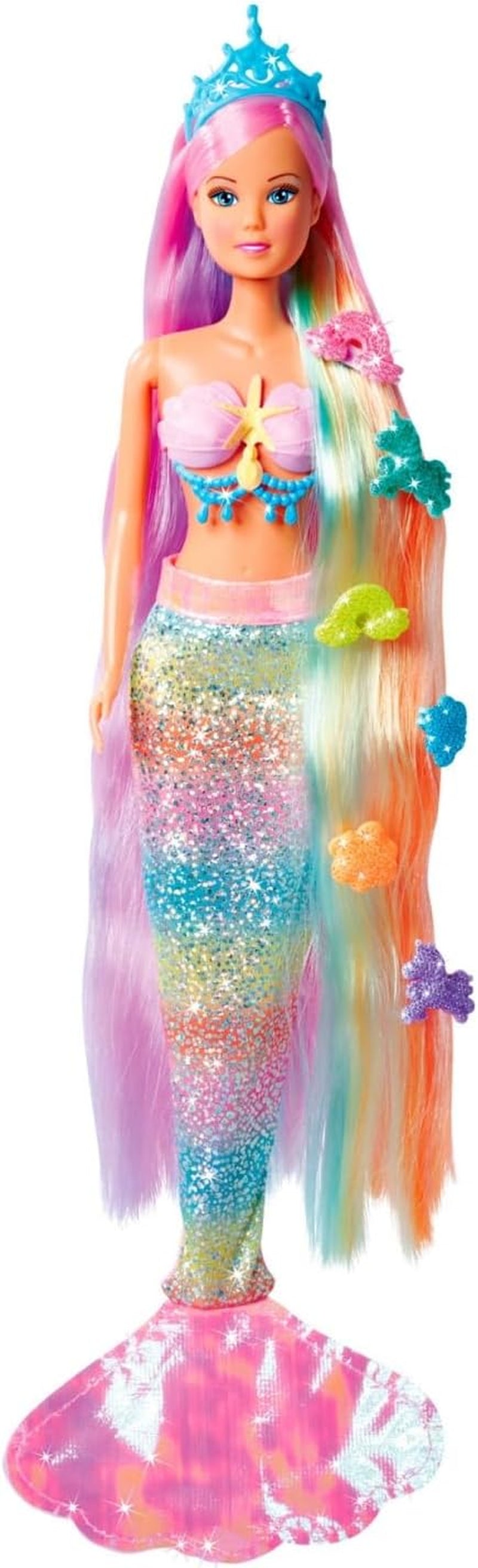 Simba 105733610 – Steffi Love Regenbogen-Meerjungfrau, Regenbogen-Meerjungfrau-Anziehpuppe mit bunten Haaren, Haarspangen, Kamm und abnehmbarer Flosse, Spielpuppe 29 cm, ab 3 Jahren. Naty Shop Dolls Standardtitel