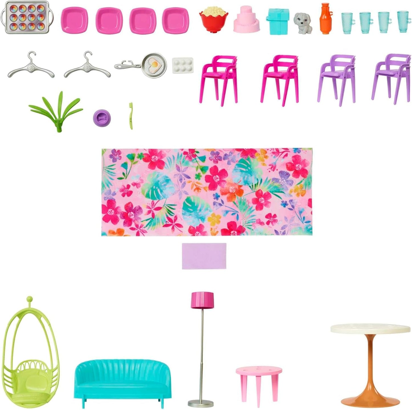 Barbie-Ferienhaus (116 x 77,9 cm), 6-Sitzer-Spielhaus, komplett möbliert mit Zubehör, Möbeln und Aufzug, faltbar und Aufbewahrung, Puppe, Geschenk für Kinder ab 3 Jahren, HCD50
