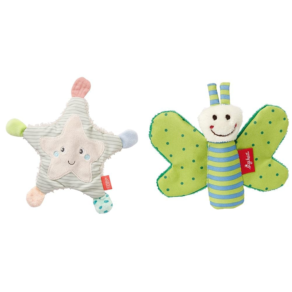 Fehn Knister-Seestern – Baby-Greif- und Spielspielzeug & Knisterspielzeug für Babys und Kleinkinder ab 0+ Monaten & SIGIKID 41179 Greifling Schmetterling rot grün Sterne Babyspielzeug Naty Shop Standardtitel