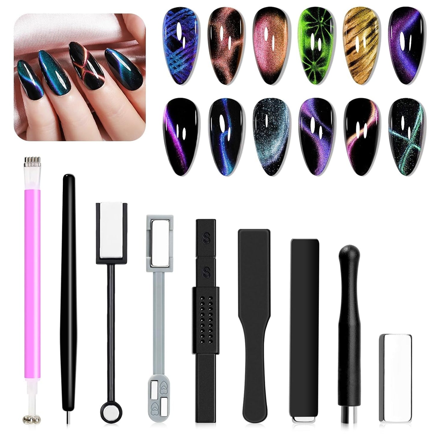 SUPWEE 5-in-1-Nagelmagnet-Werkzeug, rosa Katzenaugen-Magnet für Nägel, Multifunktions-Magnetstift, DIY Magic 3D-Magnetstift-Set, Nagelkunst-Magnetstift für Nagelkunst, Diy-Zubehör