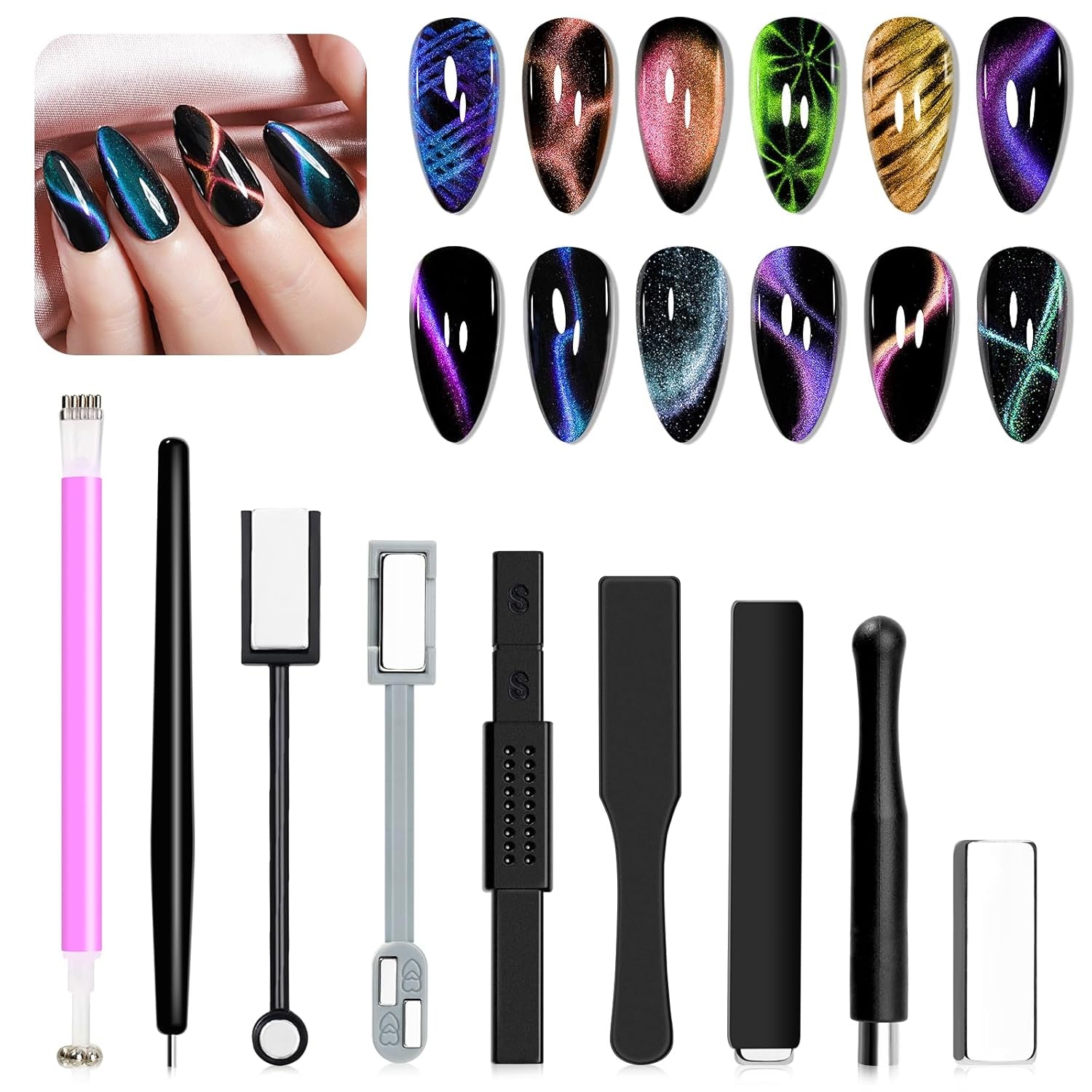 SUPWEE 5-in-1-Nagelmagnet-Werkzeug, rosa Katzenaugen-Magnet für Nägel, Multifunktions-Magnetstift, DIY Magic 3D-Magnetstift-Set, Nagelkunst-Magnetstift für Nagelkunst, Diy-Zubehör