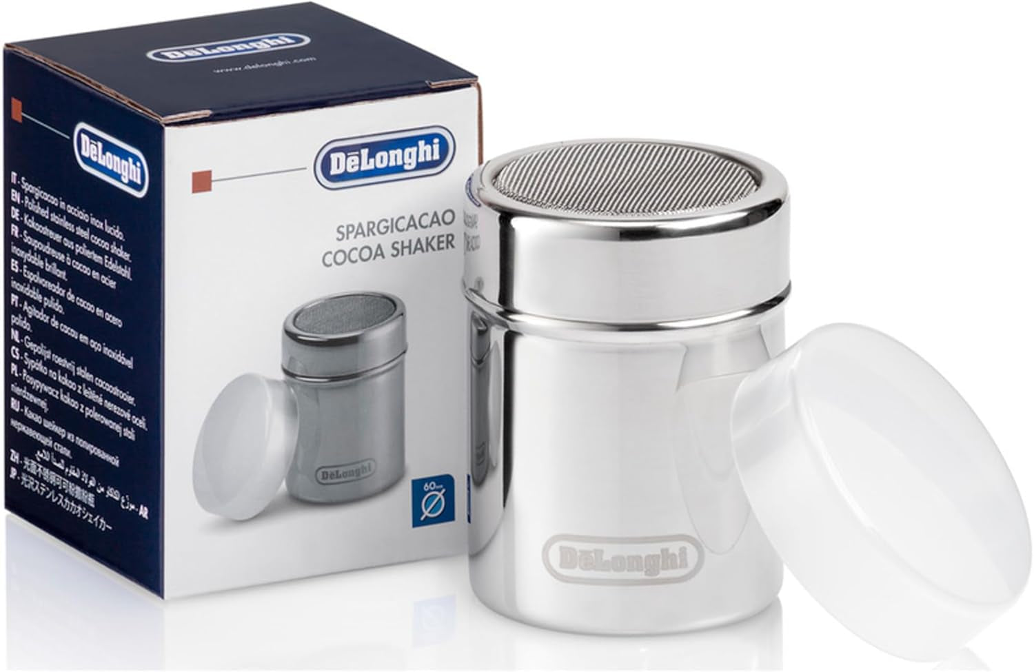 De'Longhi DLSC061 Kakaostreuer aus Edelstahl, 175 ml, Silber