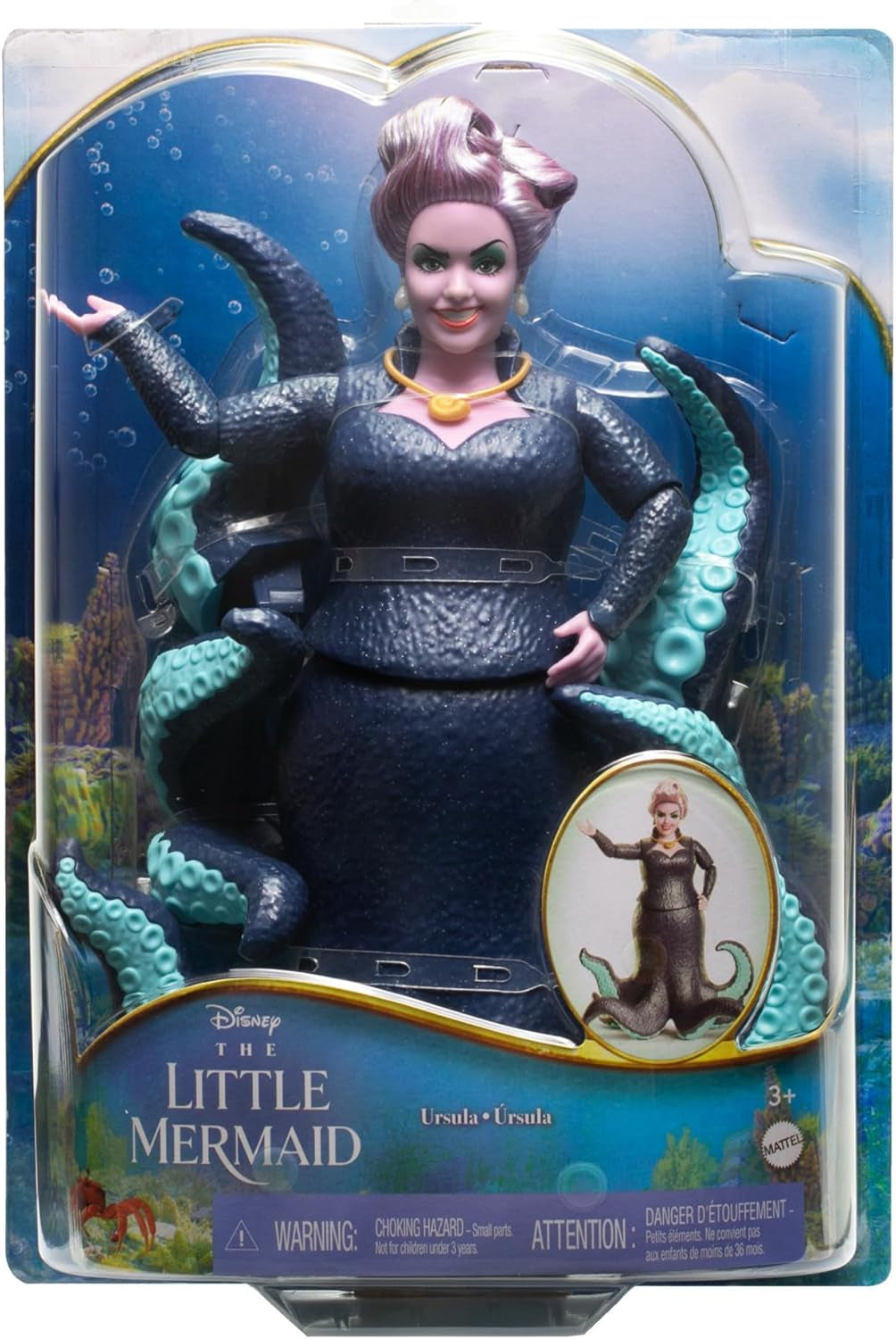 Mattel DISNEY Ariel, Meerjungfrau – Ursula mit Tentakeln, abnehmbarer Halskette und Lavendelfrisur für endlosen Friseurspaß, geeignet für Kinder ab 3 Jahren, HLX12 Naty Shop Dolls