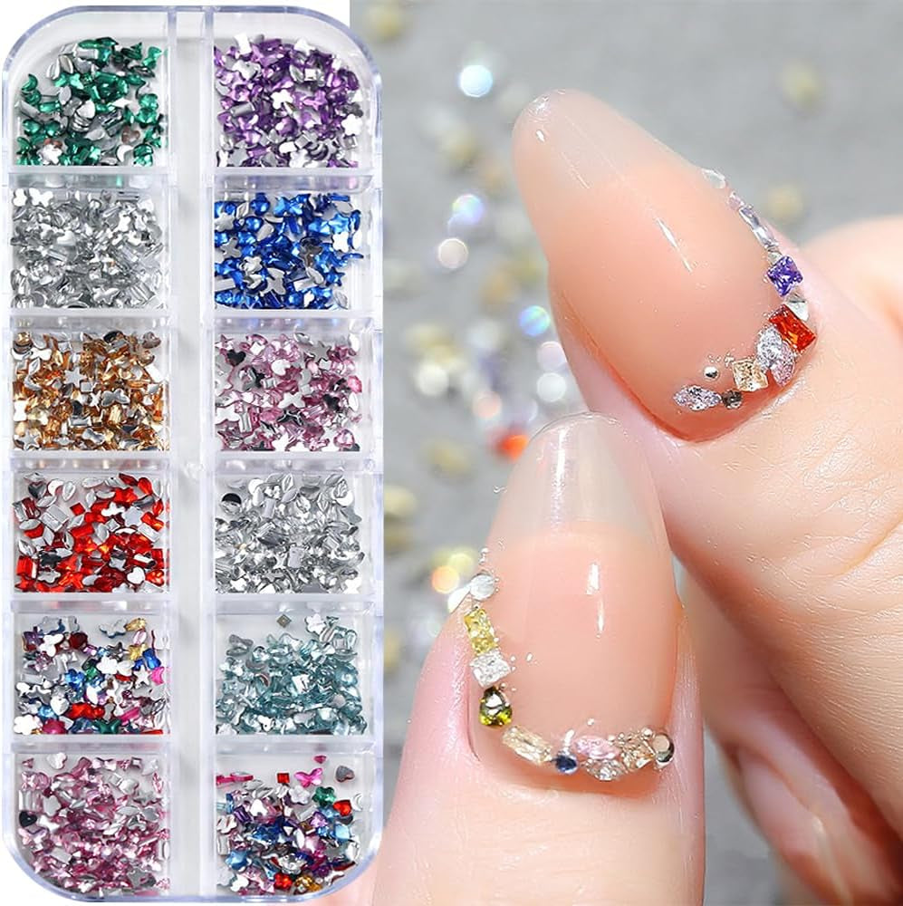 2000 Stück Bunte Strasssteine ​​​​Nägel Glitzersteine ​​​​Nail Charms Nailart Edelsteine ​​​​Nagel Steine ​​​​Glitzer Steine ​​​​Nagel Charms Nägel Zubehör Kristalle Diamant Nageldesign Strass Nail Art Rhinestones Nail Gems