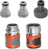 Gardena 39042-M Metall-Schnellkupplungs-Starterset für Gartenschläuche, Schnellkupplungen und Zubehör in Sekundenschnelle, 4-teilig, inklusive auslaufsicherer Adapter für Stecker und Steckdose