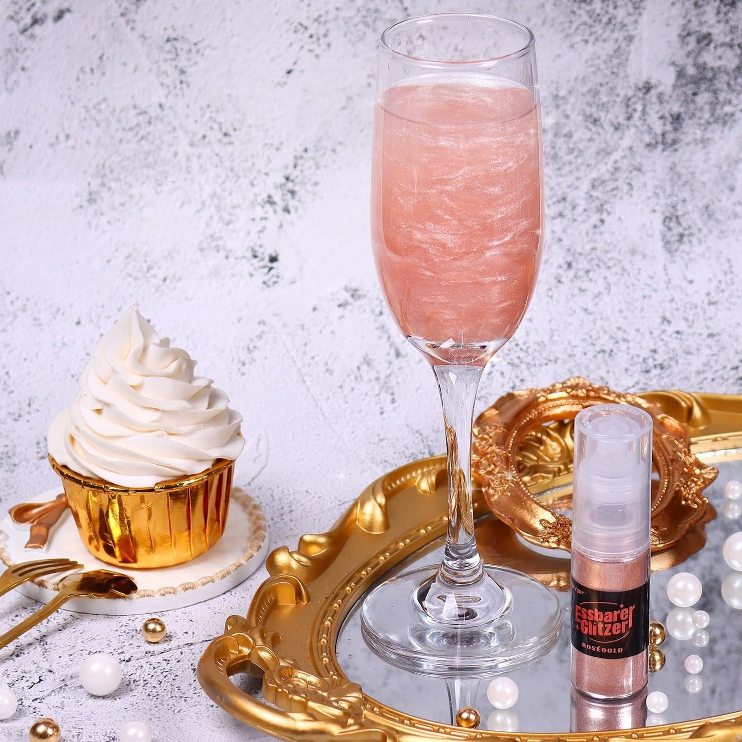 Essbarer Glitzer – 10 g, roségoldener Getränkeglitzer, essbares Glitzerpulver, Lebensmittelfarbpulver, Goldpulver, metallisches Glitzerpulver, Glitzerspray für Cocktails, Schokolade, Kuchen, Fondant