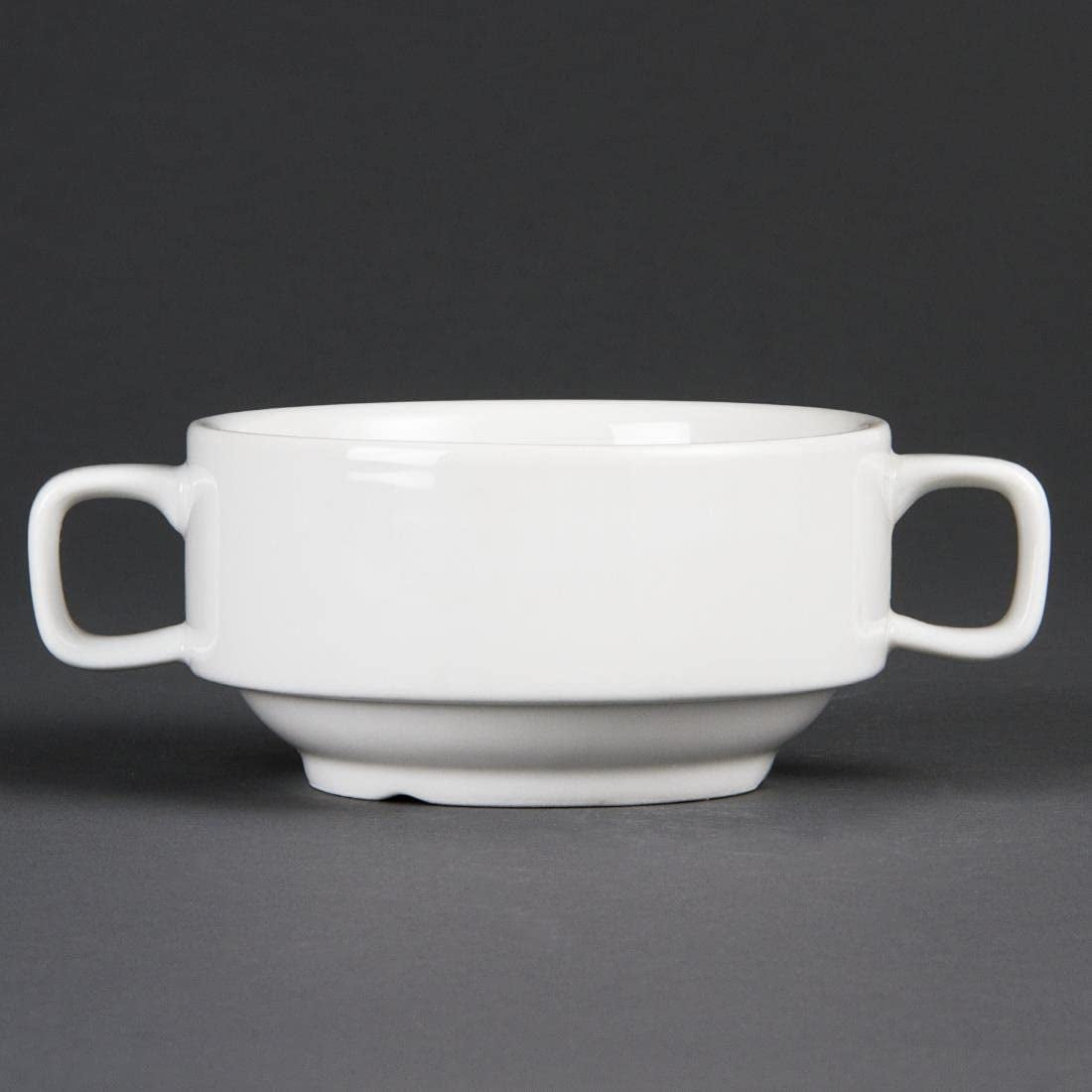 Olympia Whiteware Suppenschüsseln mit Griffen 400 ml (6 Stück) – ofen-, mikrowellen-, gefrier- und spülmaschinenfest C239