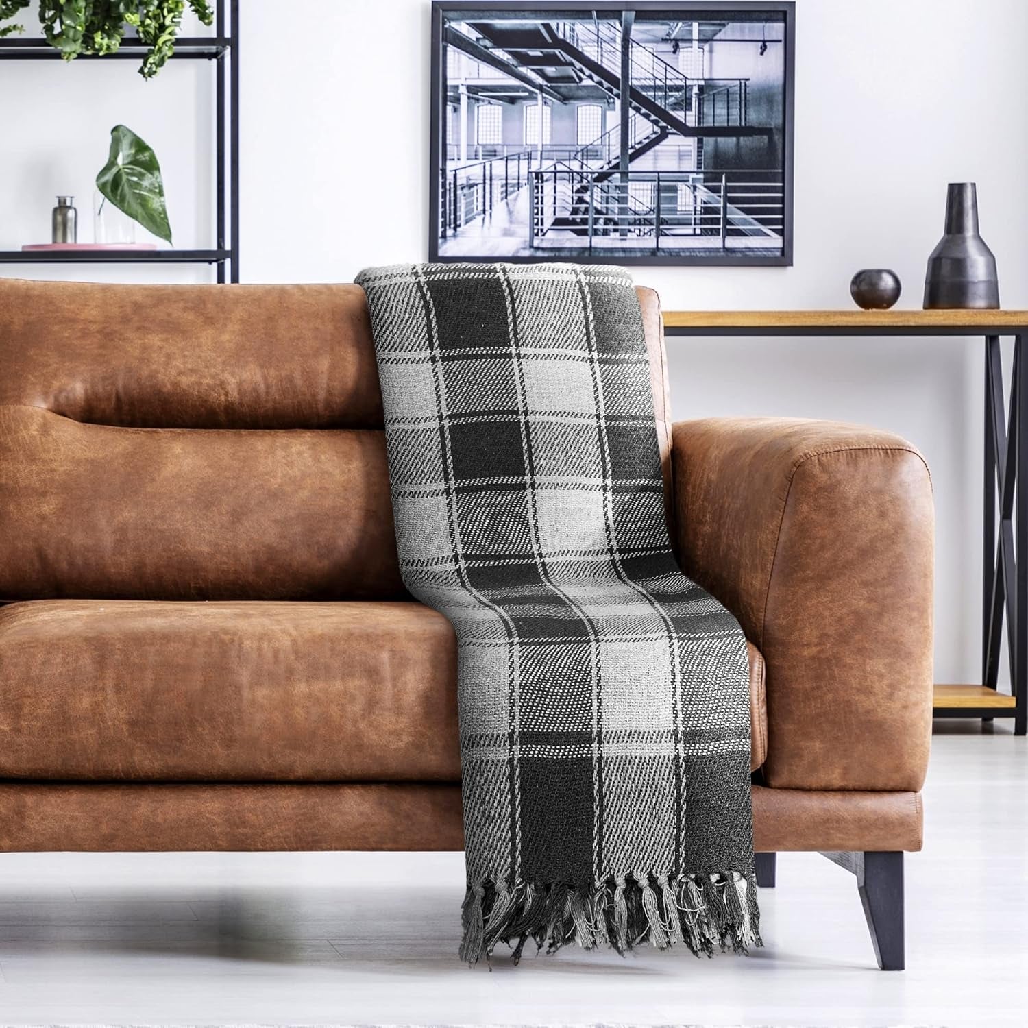 Frisco-Überwurf, recycelte Baumwolle, traditionell, kariert, für Stuhl, Couch, Couch, Überwurf, Decke, Anthrazit, 127 x 152 cm. Betten und Decken Emma Barclay