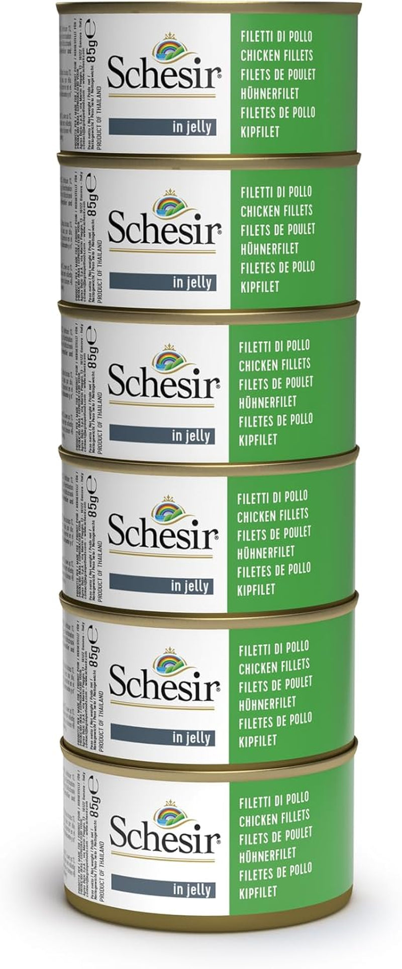 Nassfutter für ausgewachsene Katzen, Hähnchenfilets in Filets und 100 % natürliches Gelee, Packung mit 6 Boxen x 85 g