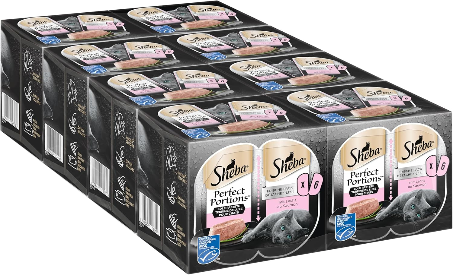 SHEBA Perfect PORTIONS Pastete für Katzen mit Lachs, MSC-zertifiziert, 8 x 3 x (2 x 37,5g) = 225g (Verpackung wird aktualisiert)