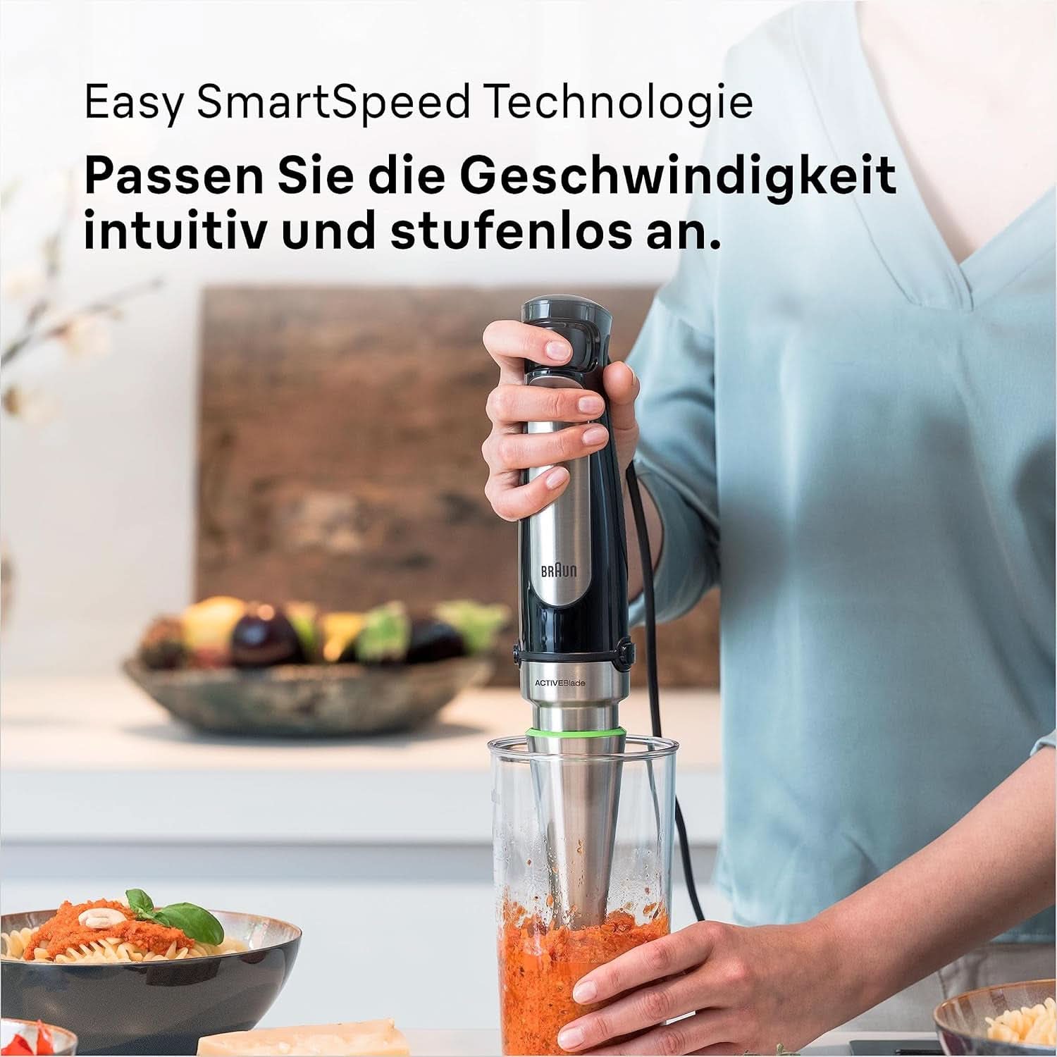 Braun Multiquick 7 MQ 7035X Stabmixer - Pürierstab Mit abnehmbarem Edelstahl Mixfuß Mit Activeblade Technologie Zum Pürieren Der Härtesten Ingredient, Inkl. 3-teiliges Zubehörset, 1000 Watt, Schwarz Kitchen Naty Shop