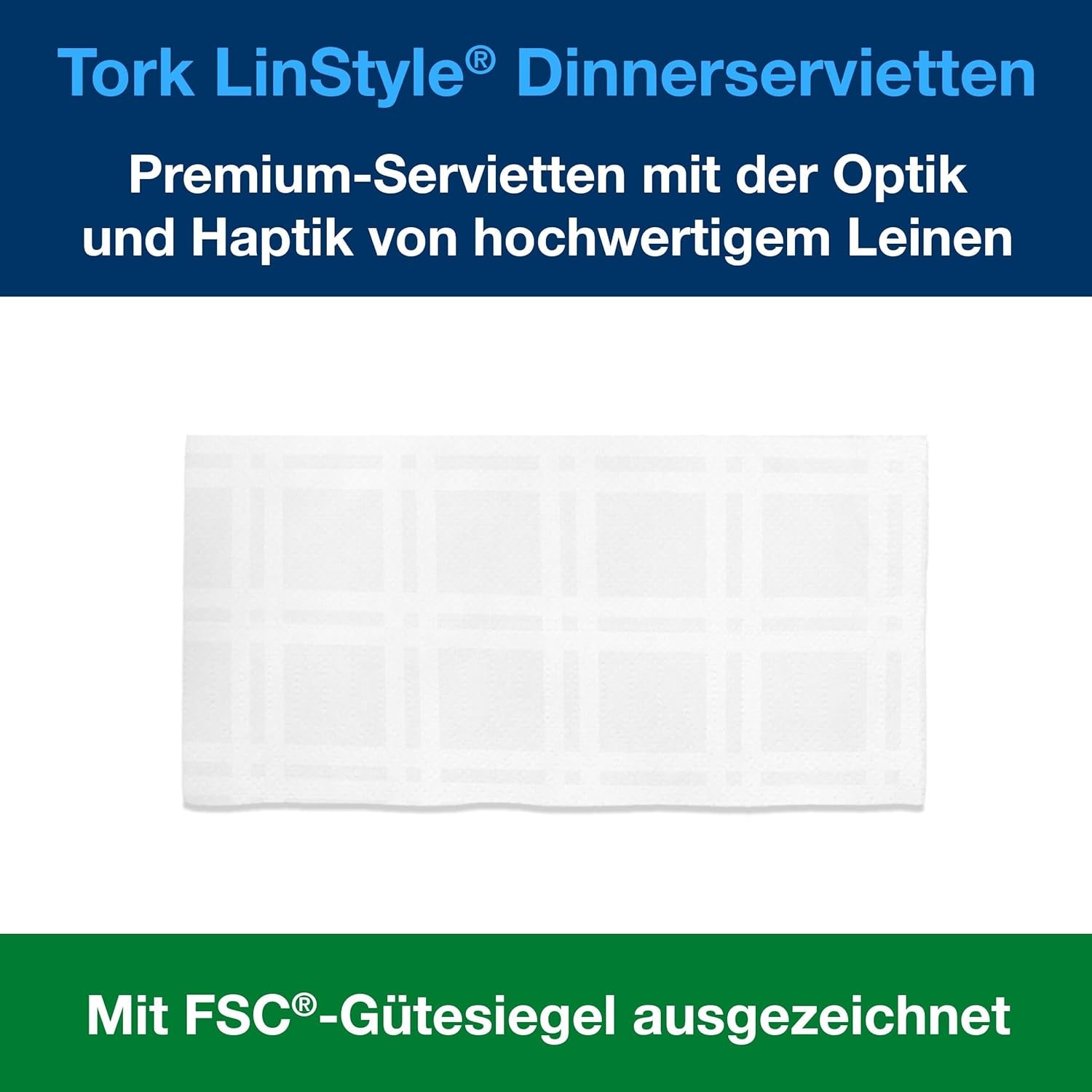 Tork Linstyle weiße Tischservietten, 1/4 Falz, 19,5 × 19,5 cm, 14 x 50 Servietten, 509410